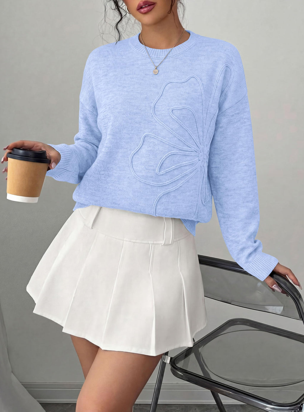 PRETTYGARDEN Women Fall Sweaters Trendy Floral Knit Pullover | Flower Embroidered Tops, Crew Neck, Soft Long Sleeve Shirts, Cozy Winter Layering Clothes for Casual Outing, Holiday Party