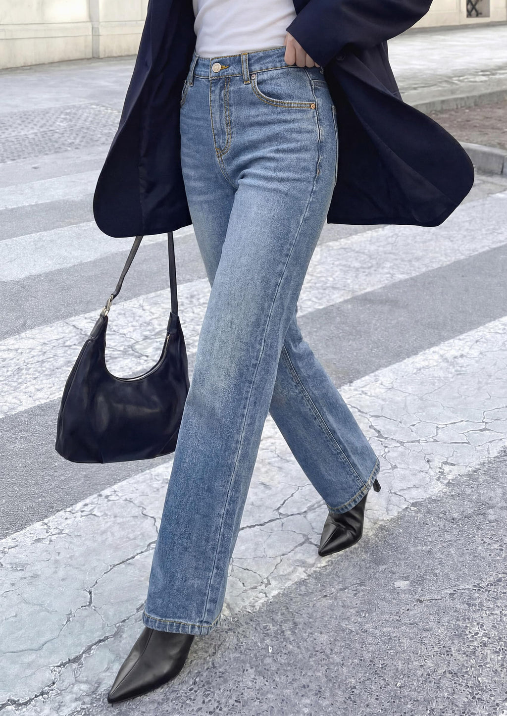 PRETTYGARDEN Womens Jeans Straight Leg Stretchy High Waist | Classic Rigid Structured Tummy Control Pants with Practical Pockets, Ideal for Business Office, Daily Casual, Back to School