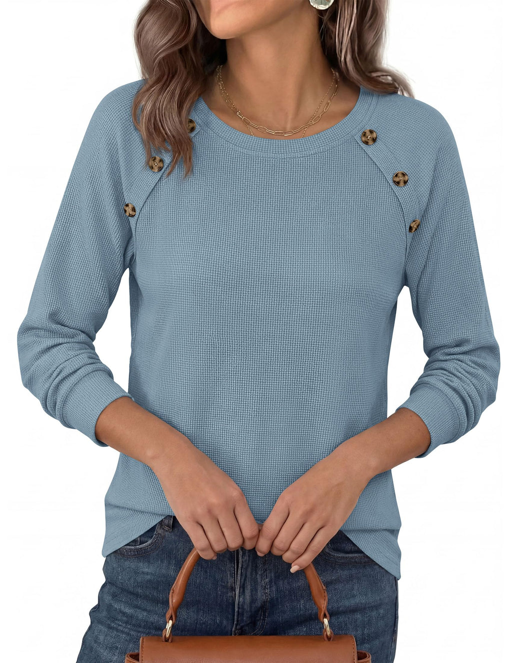 PRETTYGARDEN Long Sleeve Shirts for Women Waffle Knit Tops Fall Fashion Dressy Casual Loose Tunic Blouse Winter Clothing