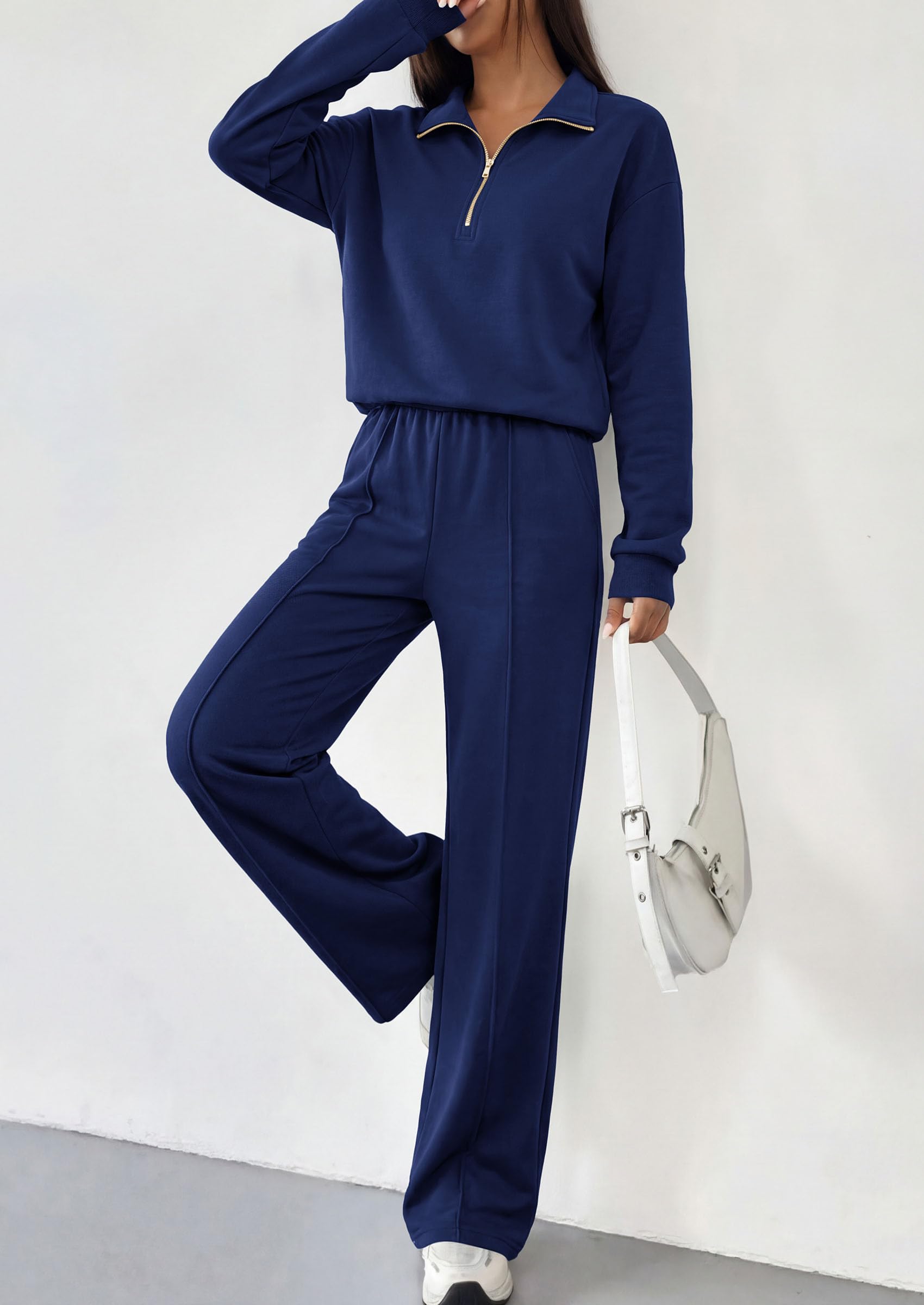 PRETTYGARDEN Women's Lounge Sets 2 Piece Outfits Sweatsuits | Half Zip Pullover Sweatshirts, Wide Leg Pants Pockets, Matching Workout Tracksuits, Airport Travel Resort Wear, Fall Clothes