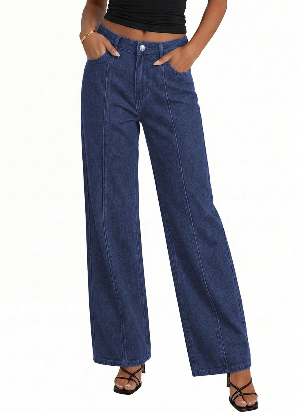 PRETTYGARDEN Women's Wide Leg Jeans High Waisted Stretchy Baggy Seamed Front Denim Palazzo Pants Summer Fashion Clothes