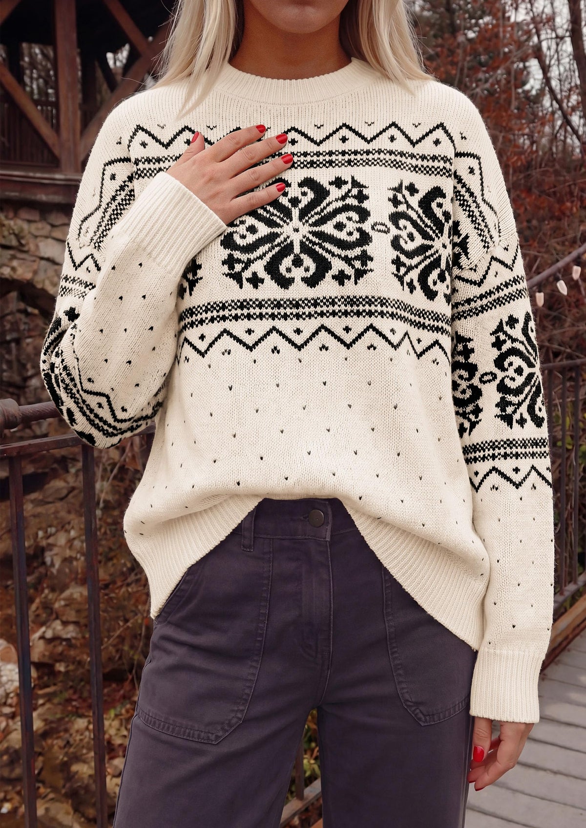 PRETTYGARDEN Women's Fair Isle Oversized Sweater | Relaxed Fit, Soft Cozy Knit, Long Sleeve Pullover, Crew Neck, Going Out Tops, Fall Holiday Outfits, Winter Fashion Clothing