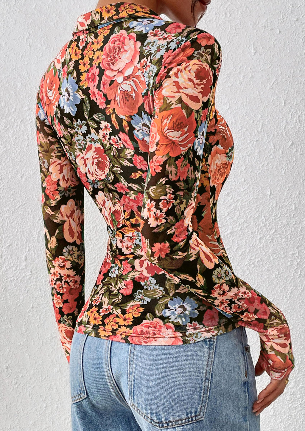 PRETTYGARDEN Women Button Down Floral Shirts Fall Trendy Long Sleeve V Neck Mesh Boho Blouse Spring Tops Date Outfits