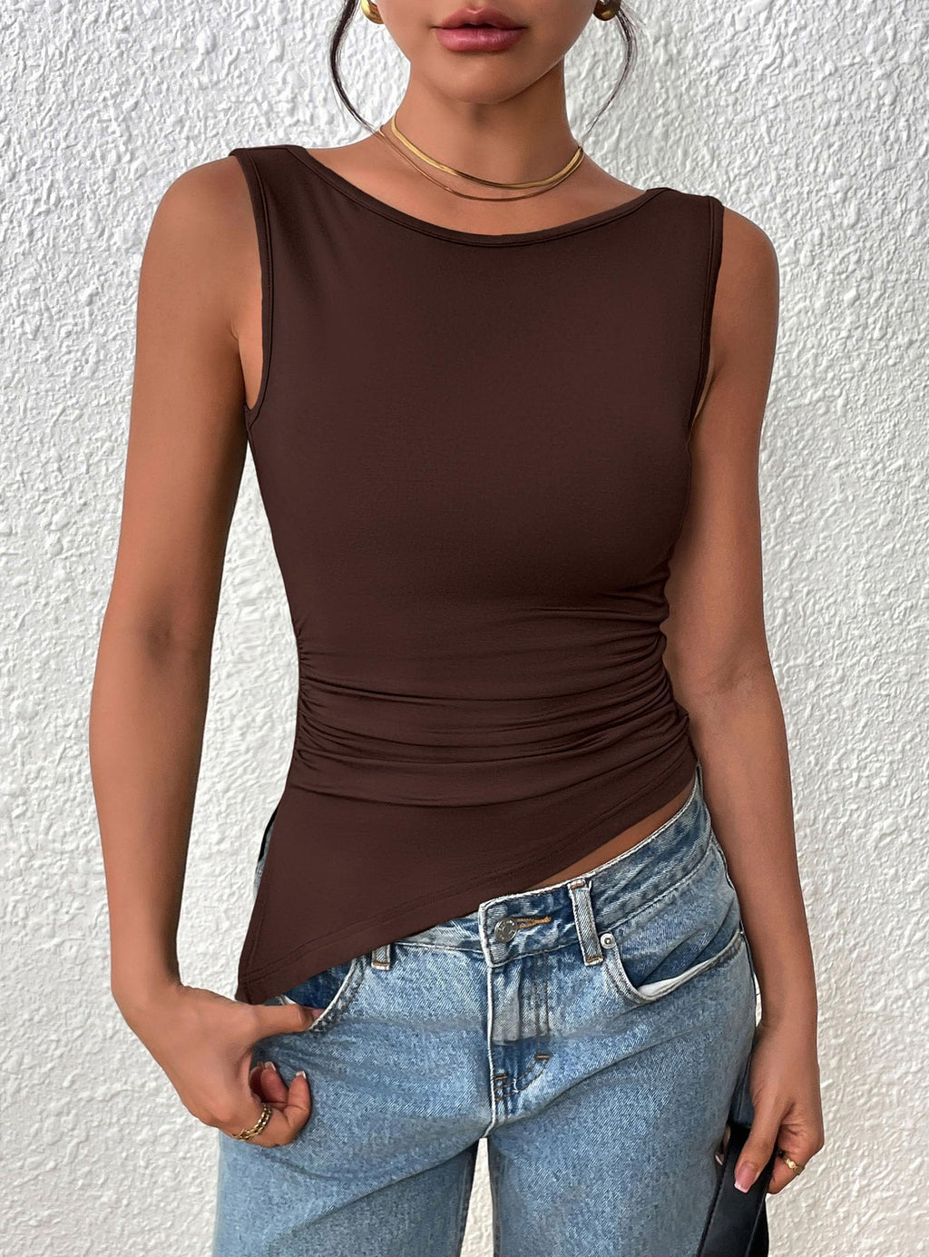 PRETTYGARDEN Womens Ruched Tank Tops  Summer Sleeveless Slim Fit T Shirts Blouses Going Out Y2K Fashion Clothes