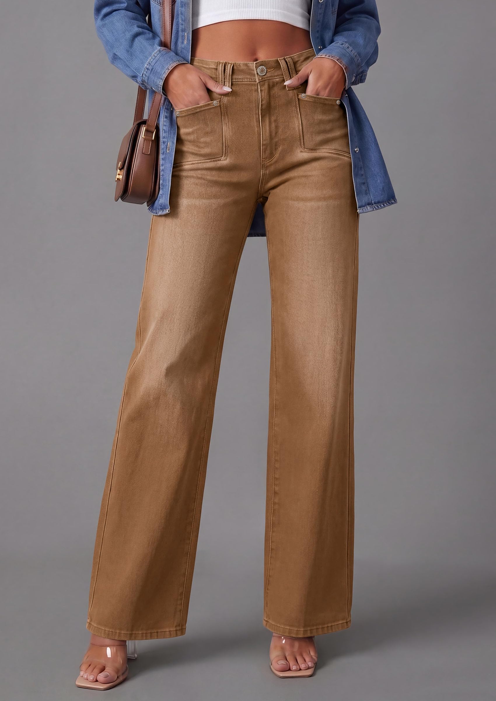 PRETTYGARDEN High Waisted Wide Leg Jeans for Women 2026 Trendy | Classic Straight Baggy Fit, Stretchy Denim Pants with Pockets, Casual Daily Work Going Out, All Season Wear