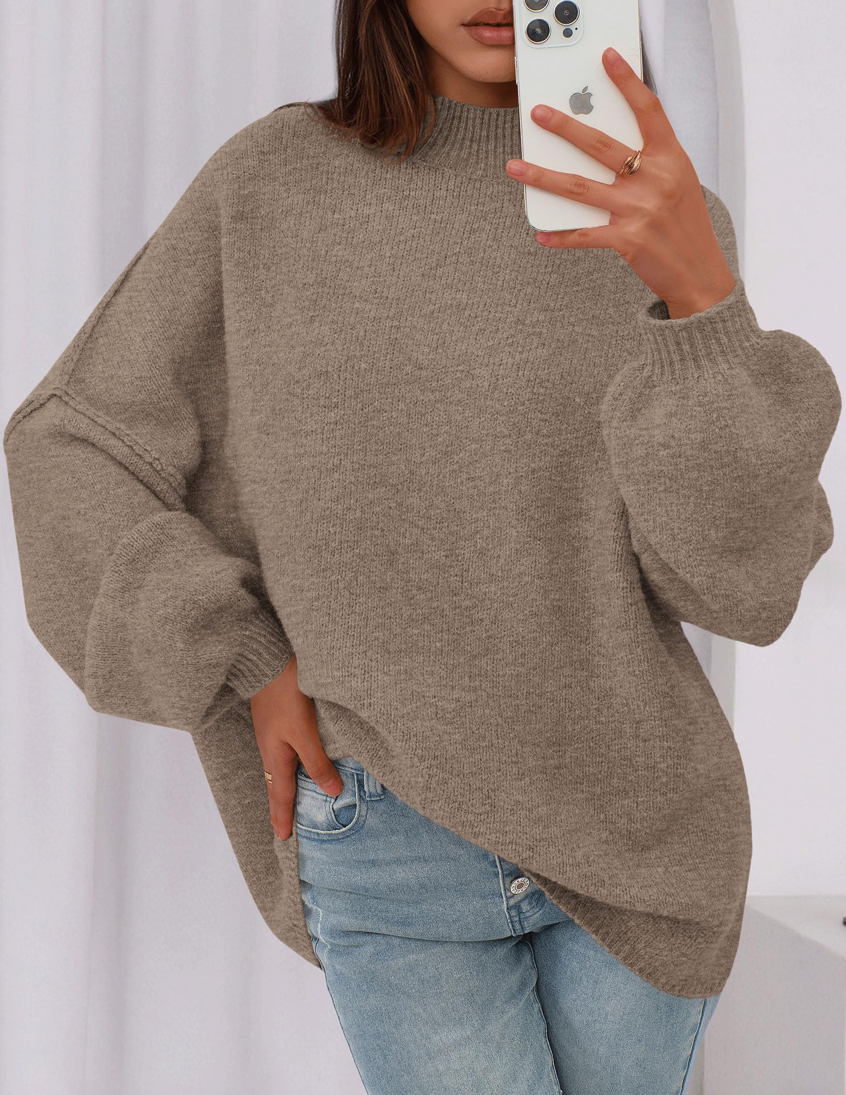 PRETTYGARDEN Women's 2026 Fall Oversized Sweaters Chunky Knit Mock Neck Long Sleeve Casual Trendy Pullover Winter Clothes