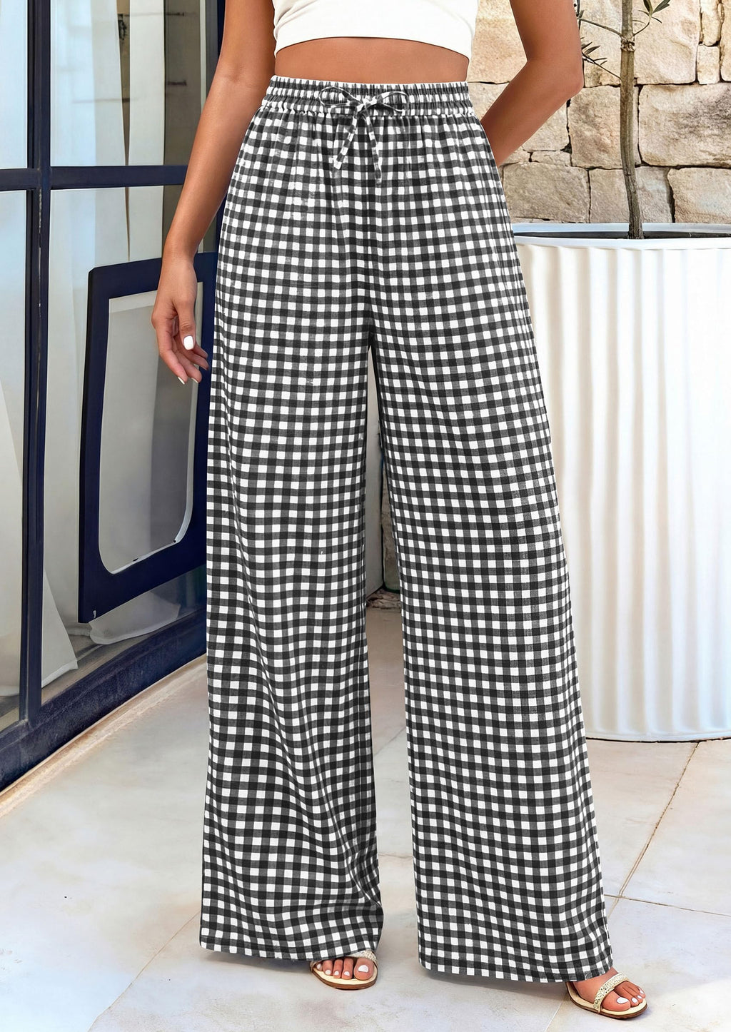 PRETTYGARDEN Women's Wide Leg Gingham Lounge Pants Summer  Casual Plaid Trousers Spring Y2K Clothes Comfy Pajama Bottoms