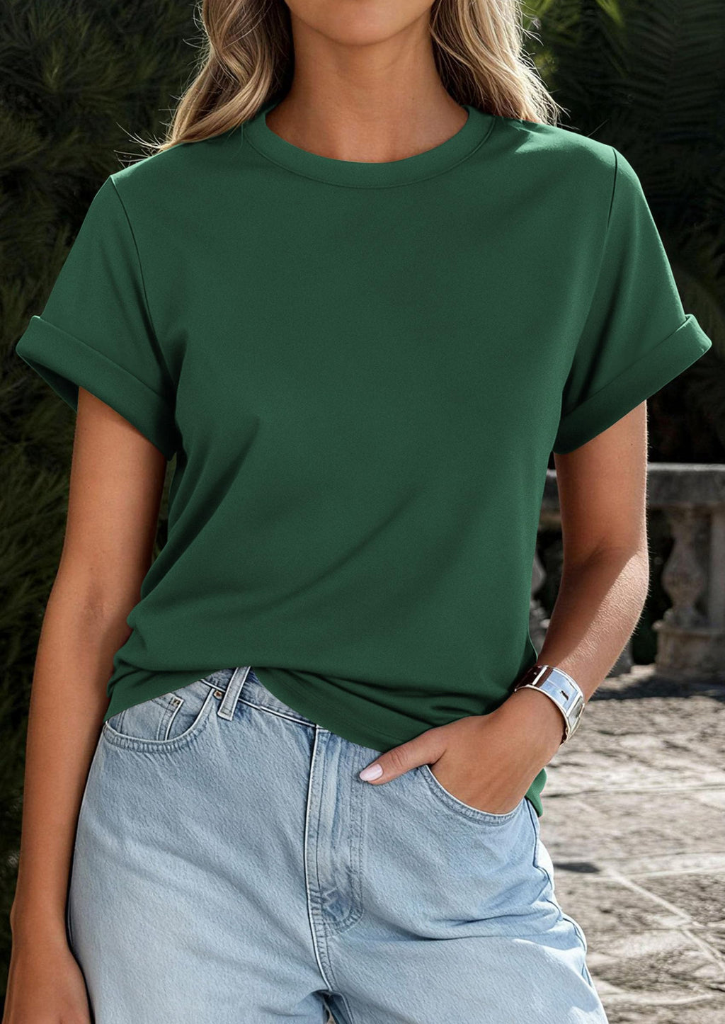 PRETTYGARDEN Womens Summer Tops Spring Casual Rolled Short Sleeve Basic Tees Crew Neck Work Shirts Fashion Clothing