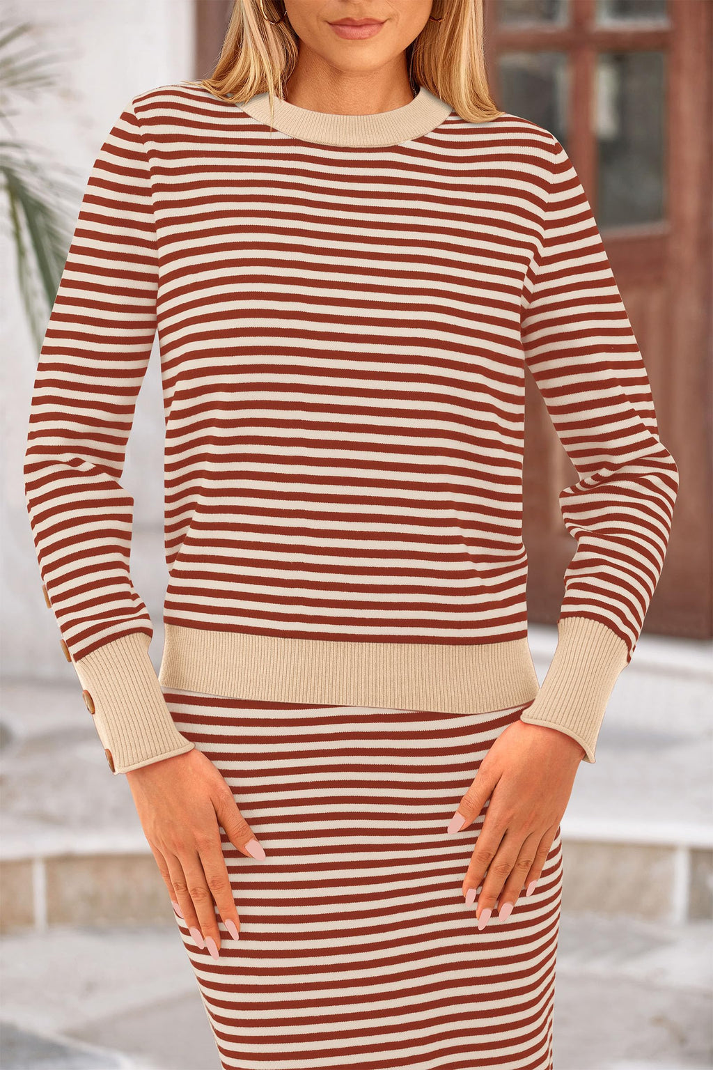 PRETTYGARDEN 2 Piece Skirts Sets For Women Fall Fashion Striped Sweater Dress Knit Lounge Travel Outfits Winter Clothing