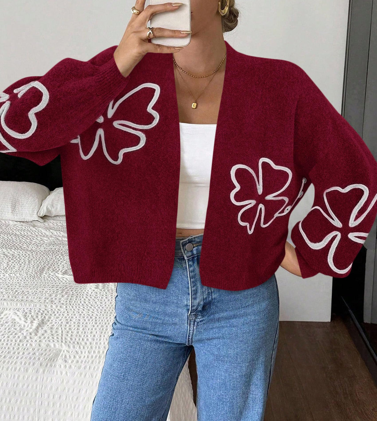 PRETTYGARDEN Women's Floral Oversized Cardigan Sweaters Trendy Fall Outfits Long Sleeve Sweater Jacket, Open Front Coat, Cozy Soft Chunky Knit, Casual Outerwear,Winter Fashion Clothing