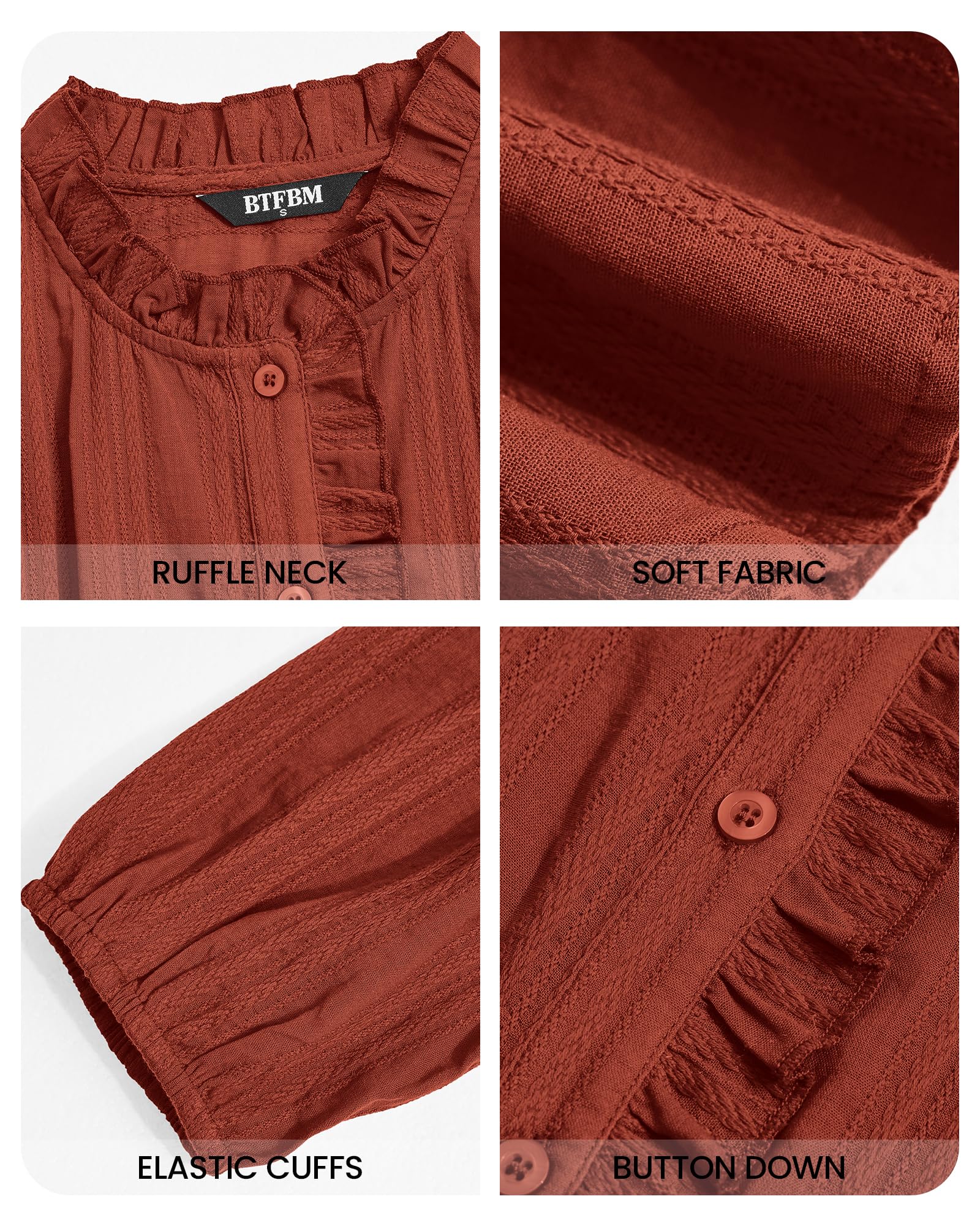 BTFBM Long Sleeve Shirts for Women Trendy Ruffle Tops Lightweight Button Down Shirt Loose Spring Blouses