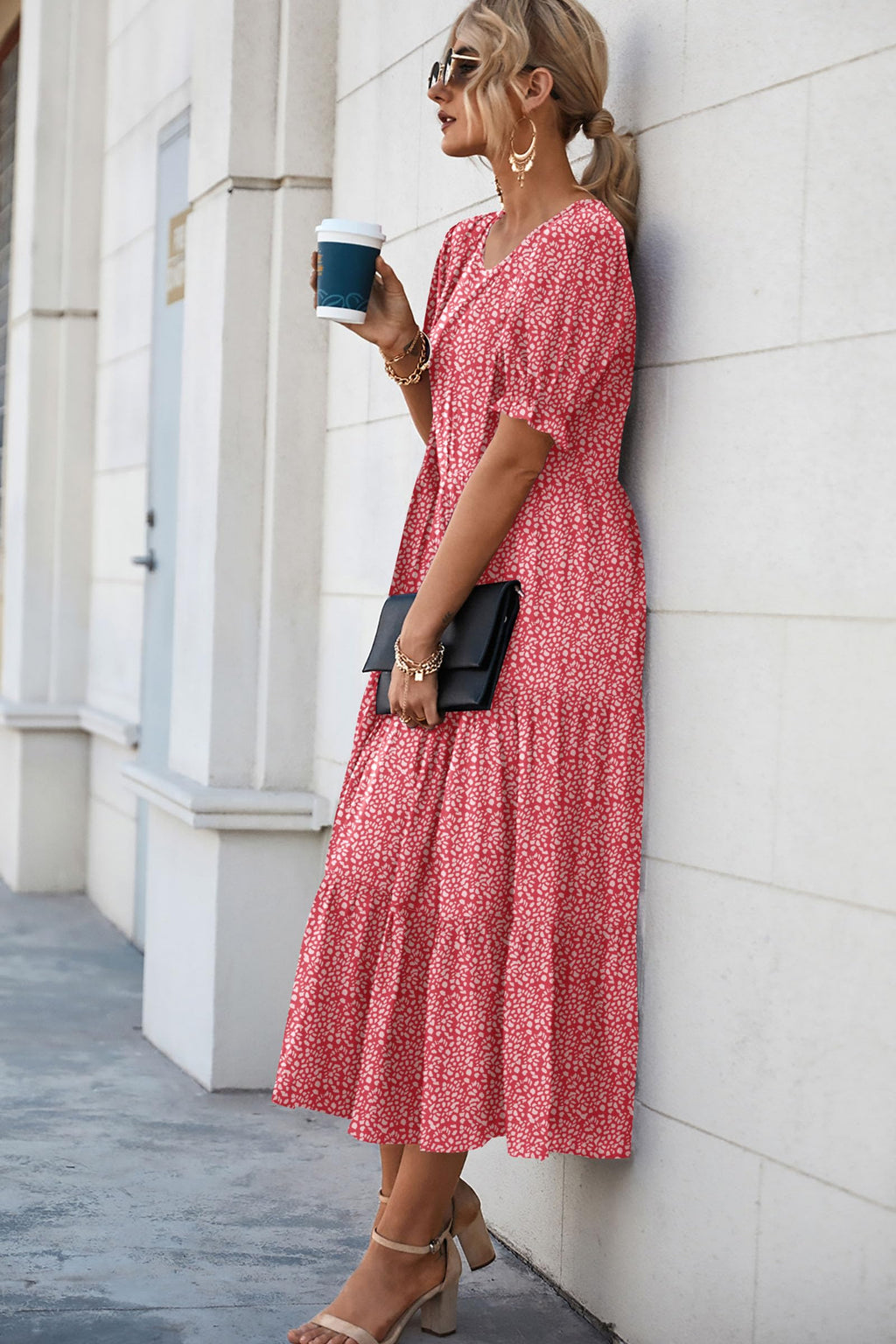 PRETTYGARDEN Summer Dresses for Women Casual Floral Boho Midi Sun Dress Puff Short Sleeve Flowy Beach Vacation Sundress
