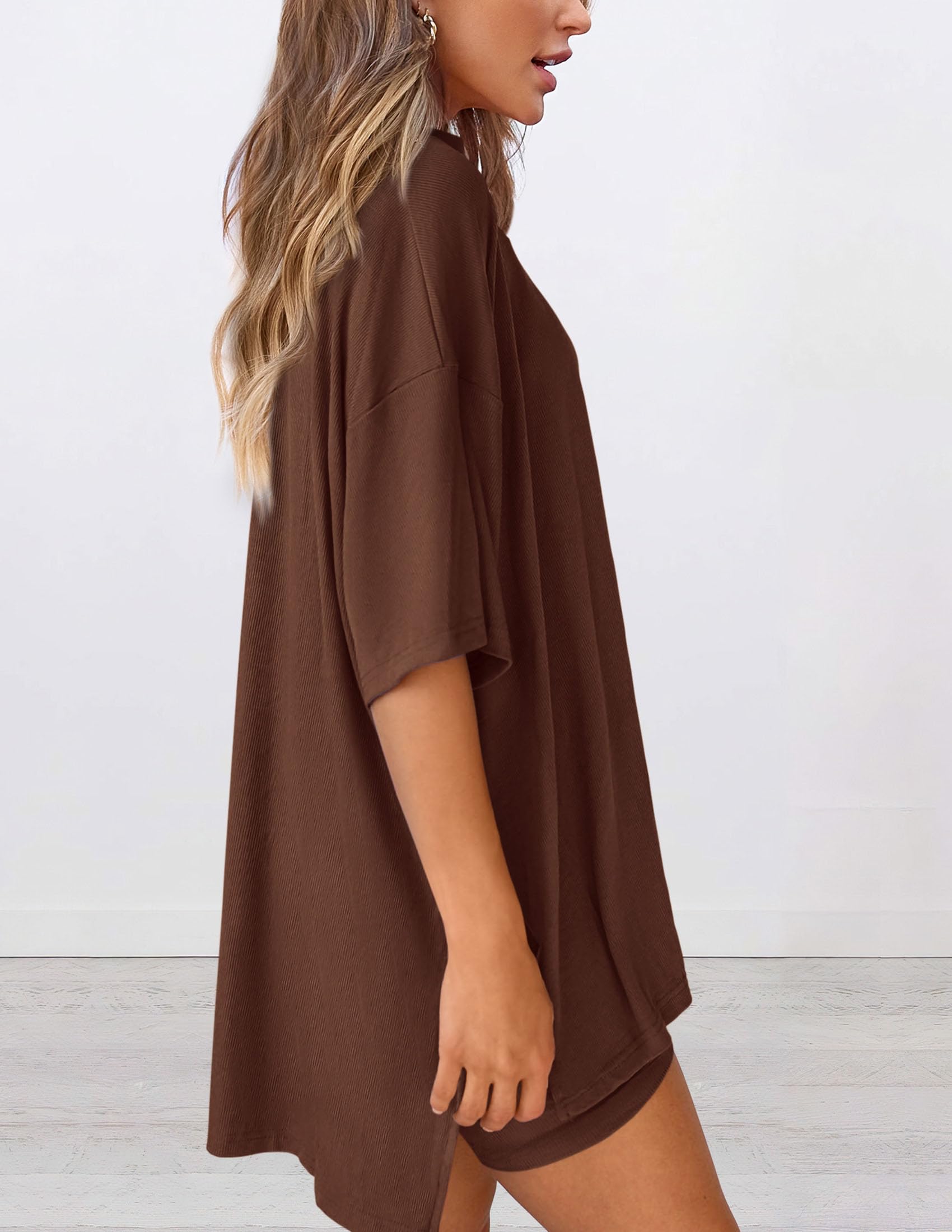 PRETTYGARDEN Women's Two Piece Lounge Set Summer Casual Oversized Shirts Biker Shorts Matching Airport Travel Outfit