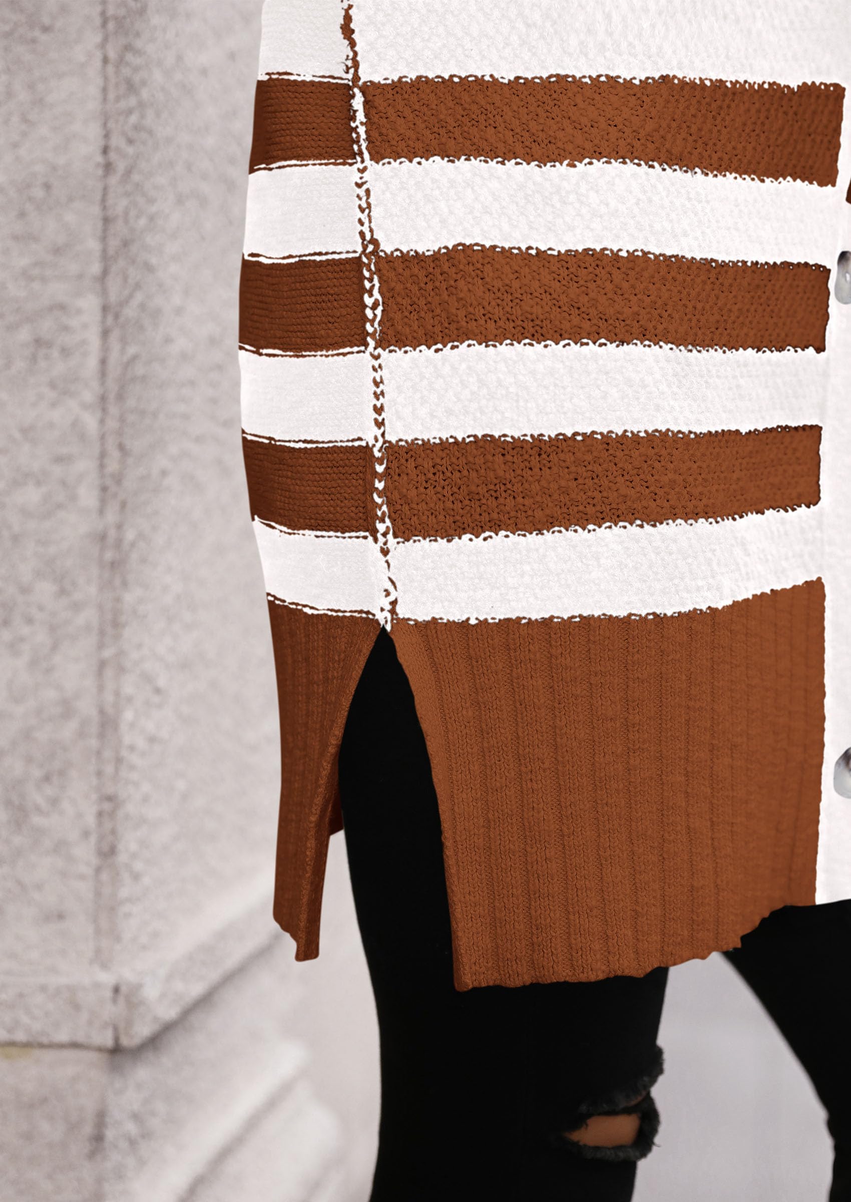 PRETTYGARDEN Women's Winter Striped Cardigan Sweaters Long Sleeve Button Down Open Front Chunky Knit Oversized Sweater Coat