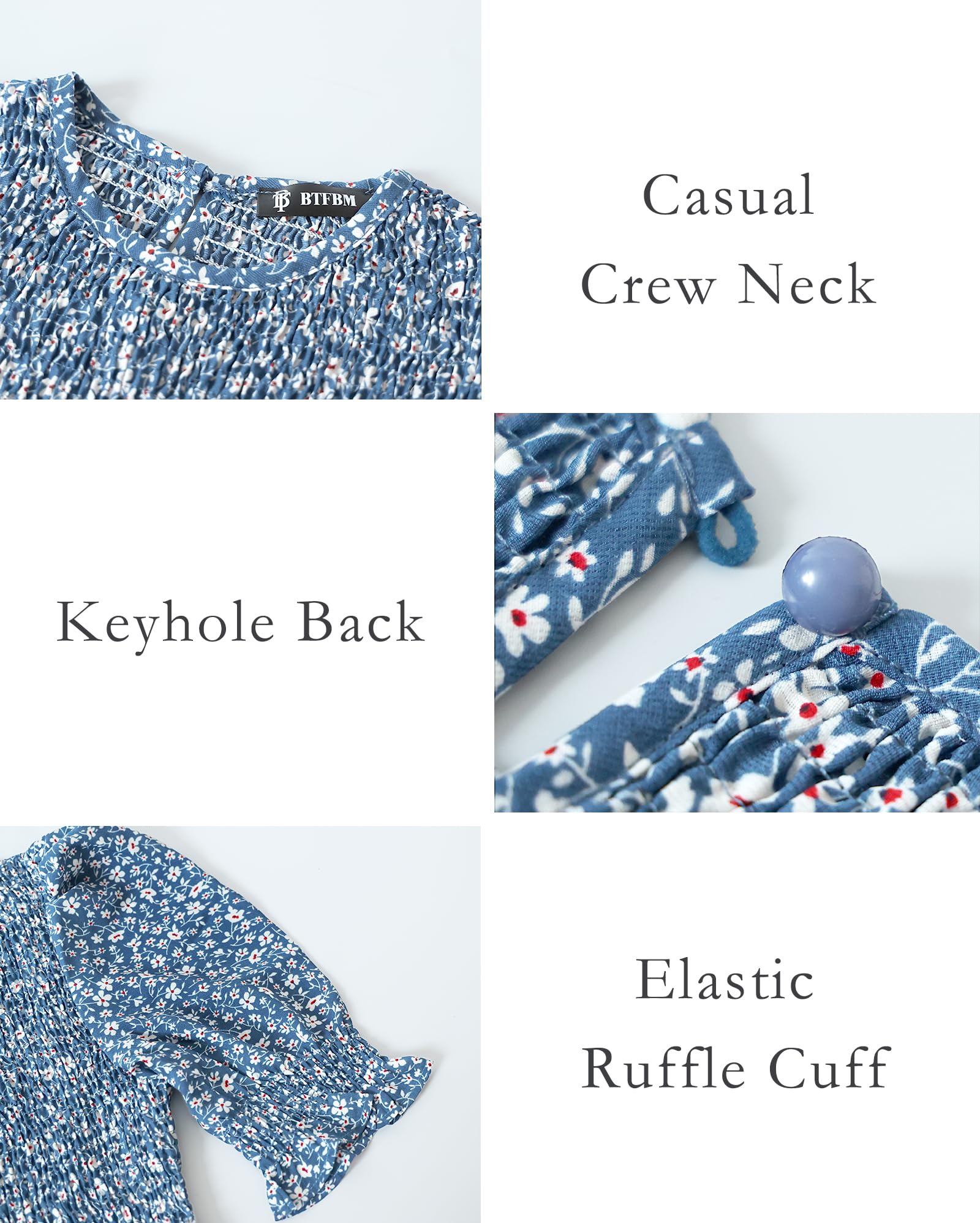 FreshPretty Women Casual Summer Dresses Spring Crew Neck Ruffle Short Sleeve Floral Print Smocked Boho Flowy Maxi Dress