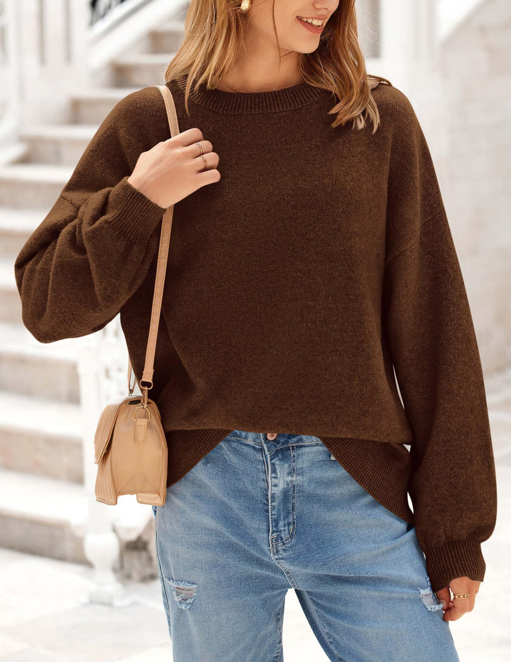 PRETTYGARDEN Women's Fall Sweaters Casual Crew Neck Long Sleeve Pullover Tops Ribbed Knit Loose Fit Winter Clothes