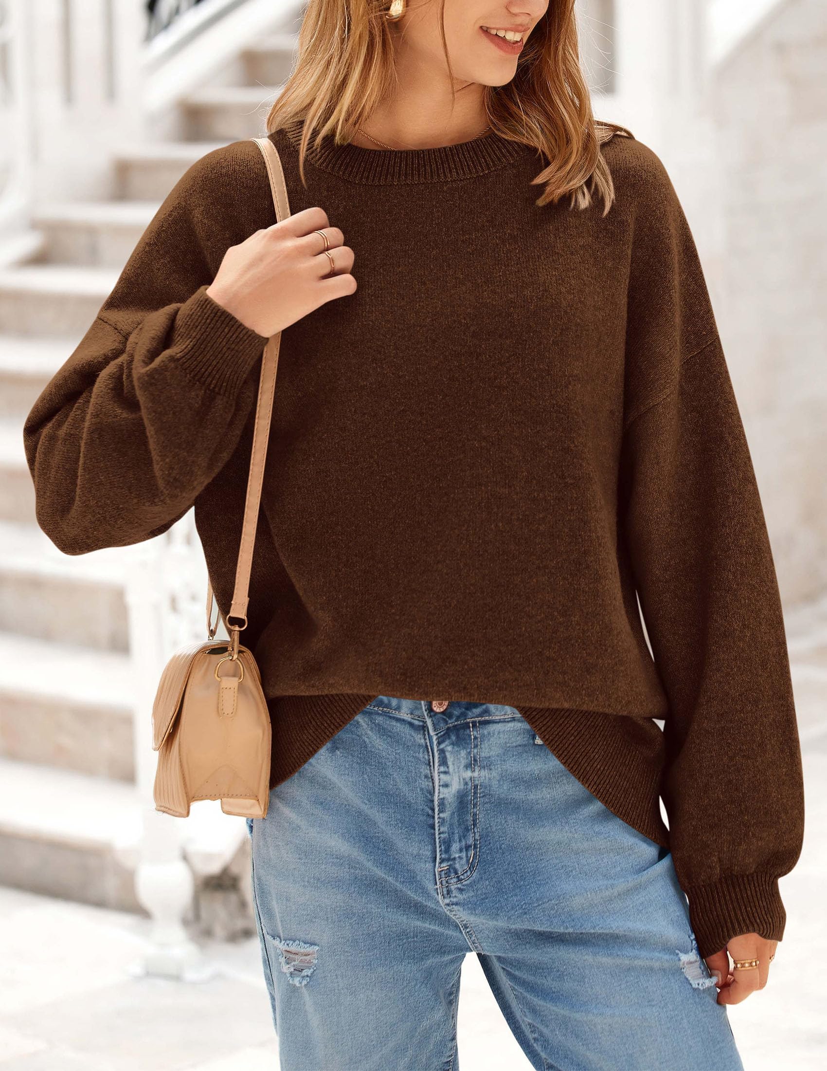 PRETTYGARDEN Women's Fall Sweaters Casual Crew Neck Long Sleeve Pullover Tops Ribbed Knit Loose Fit Winter Clothes