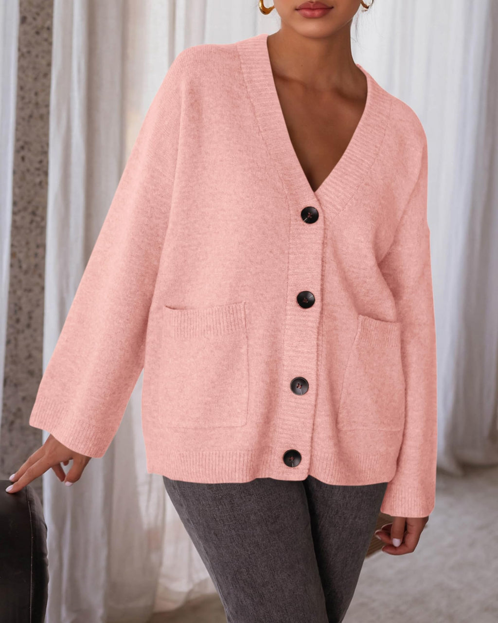 BTFBM Oversized Cardigan Sweaters for Women Trendy Fall Fashion Button Down Long Sleeve Chunky Knit Cardigans