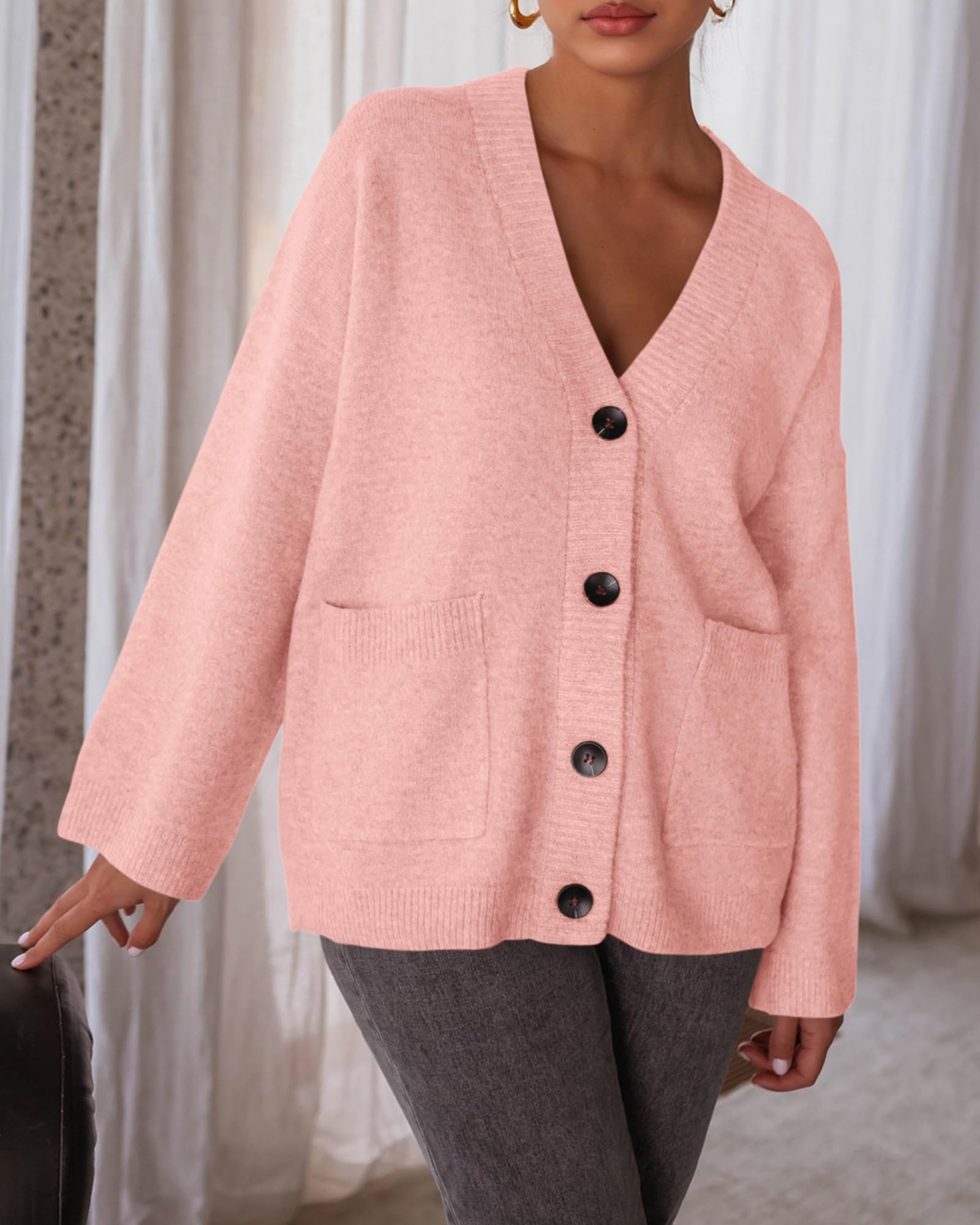 BTFBM Oversized Cardigan Sweaters for Women Trendy Fall Fashion Button Down Long Sleeve Chunky Knit Cardigans