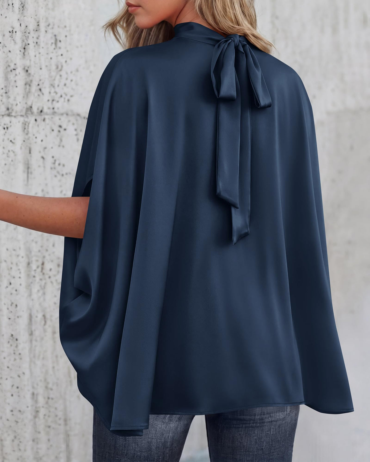 BTFBM Womens Summer Tops Mock Neck Batwing Sleeve Silk Satin Shirts Loose Oversized Dressy Casual Spring Blouses