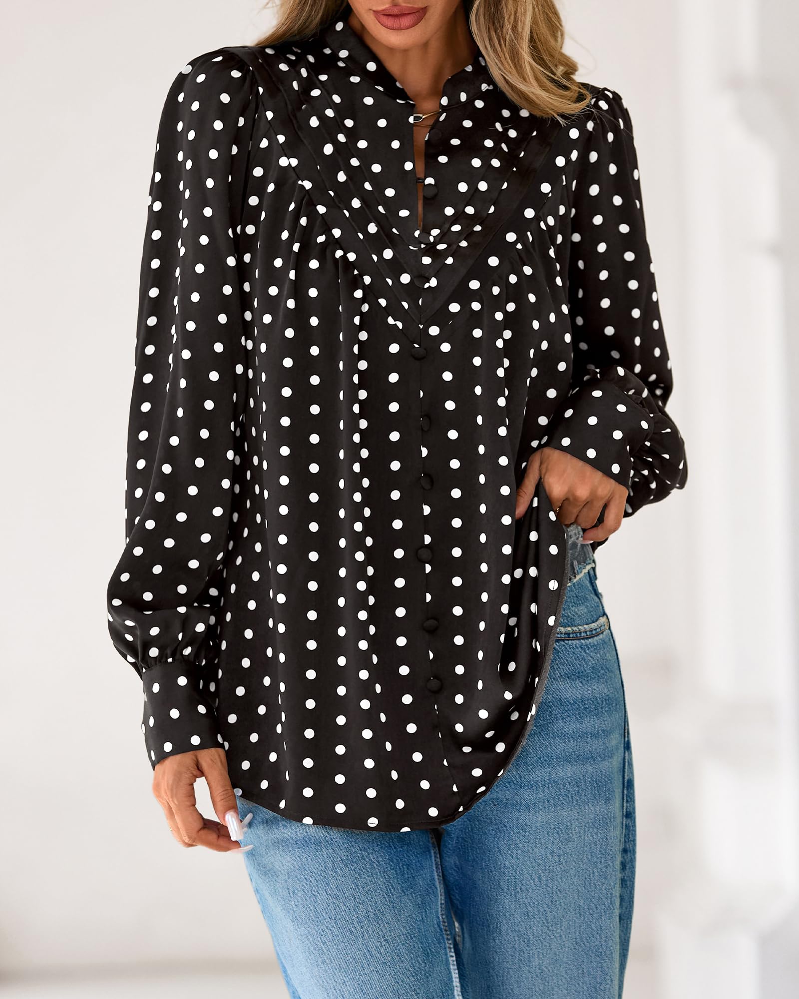 BTFBM Womens Tops Dressy Casual Spring Boho Floral V Neck Long Sleeve Half Button Down Shirt Work Business Blouses
