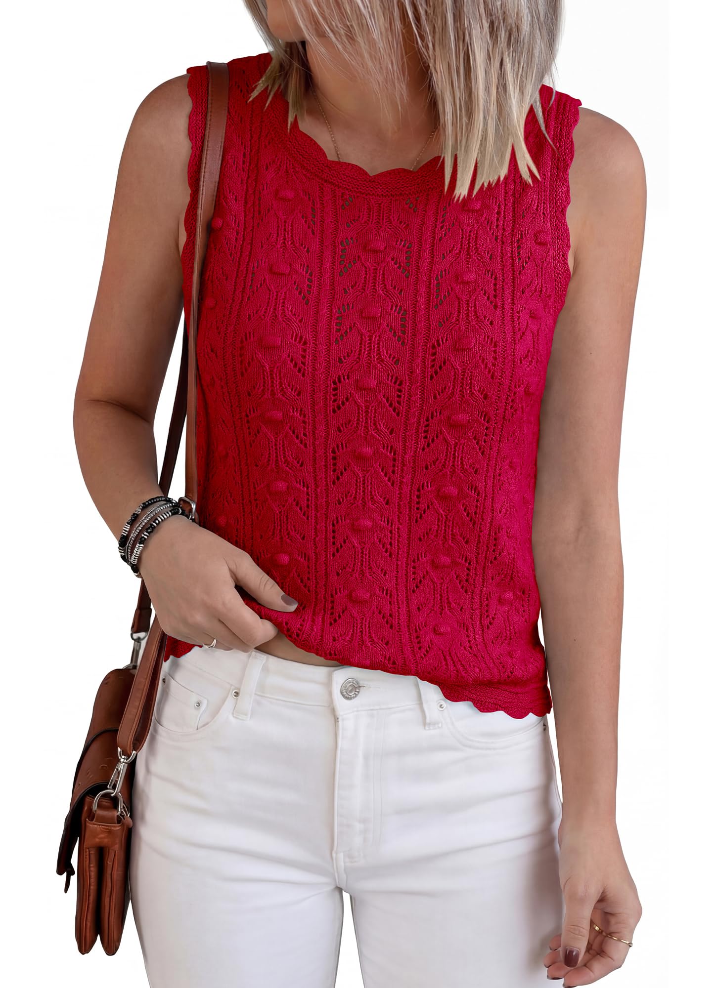 FreshPretty Crochet Tops for Women Sleeveless Knit Sweater Vest Tank Top Summer Spring Cover Ups Beach Vacation Clothes