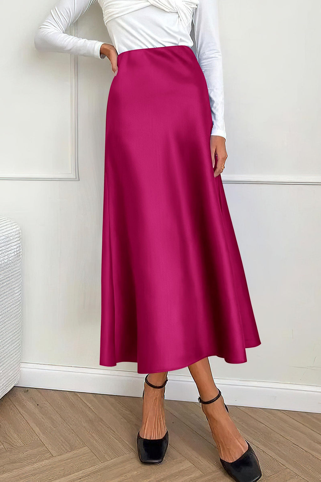 PRETTYGARDEN Women's Satin Skirts Dressy Casual Fall High Waisted Cocktail Wedding Flowy Elegant A Line Midi Skirt