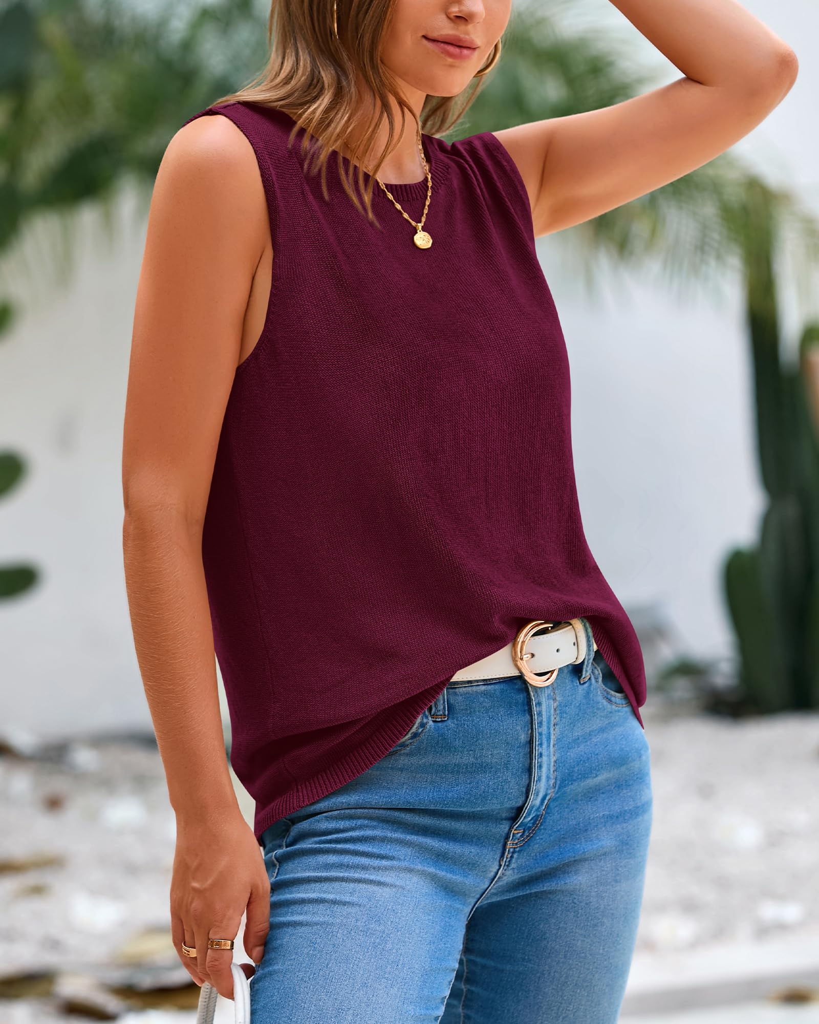 FreshPretty Women's Sleeveless Sweater Vest Summer Crew Neck Ribbed Knit Lightweight Pullover Casual Loose Fit Tank Tops