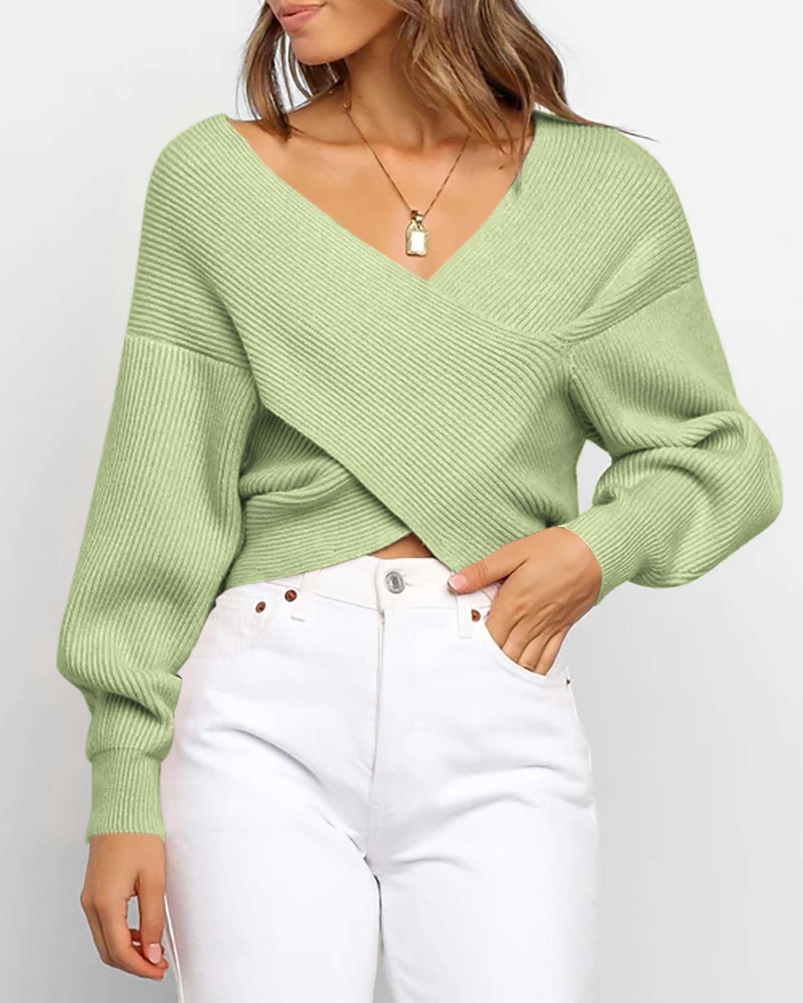 BTFBM Off The Shoulder Sweater for Women Winter Fall Fashion V Neck Long Sleeve Ribbed Knit Wrap Cropped Sweaters