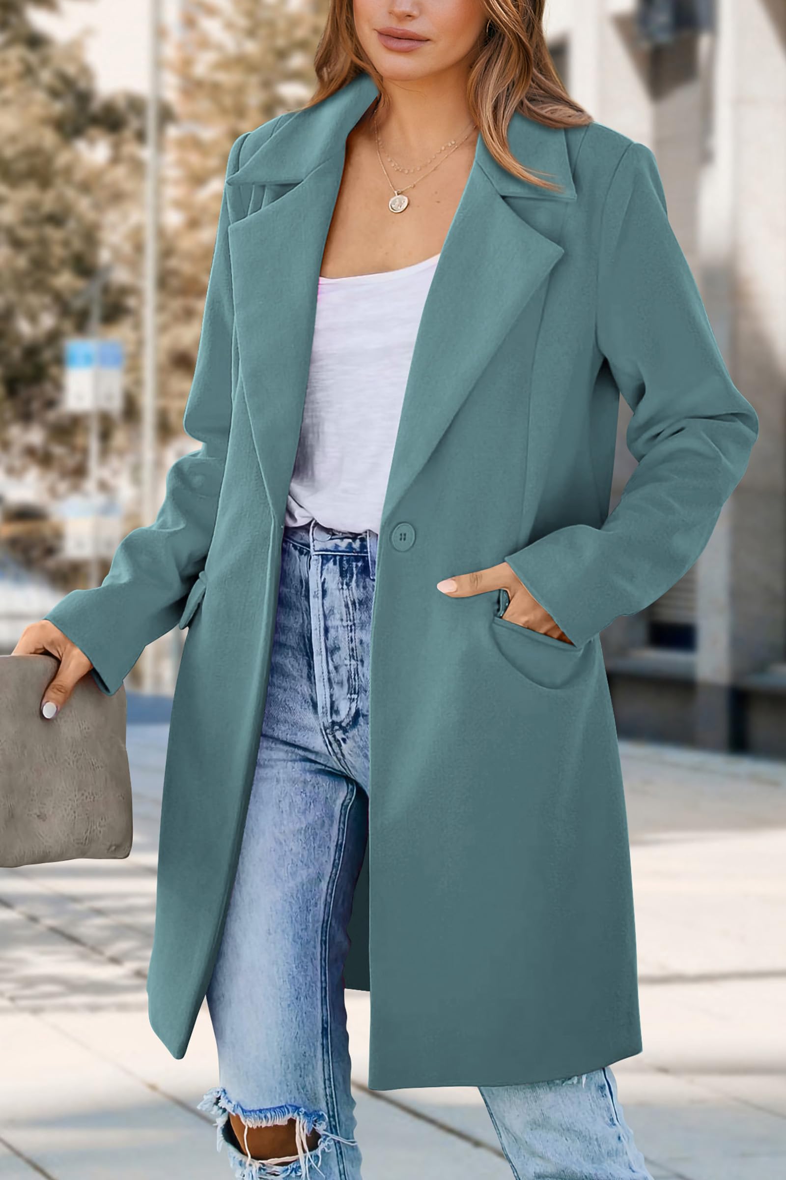 PRETTYGARDEN Women's Spring Fall Long Blazer Jackets Long Sleeve Lapel Pockets Loose Fit Work Casual Blazers Outerwear