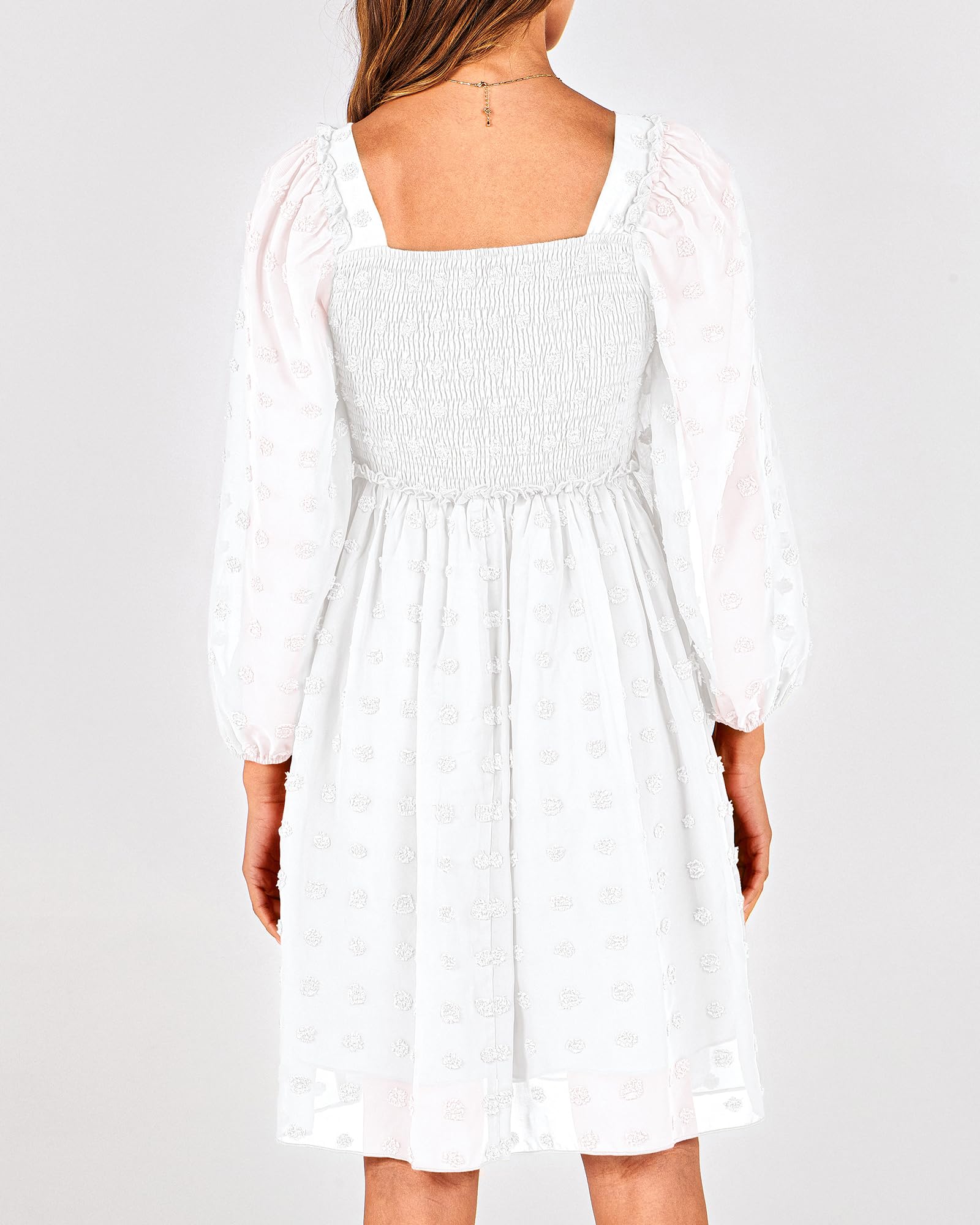 BTFBM Womens Long Sleeve Dress Summer Vacation Square Neck Smocked Floral Mini Boho Spring Wedding Guest Dresses