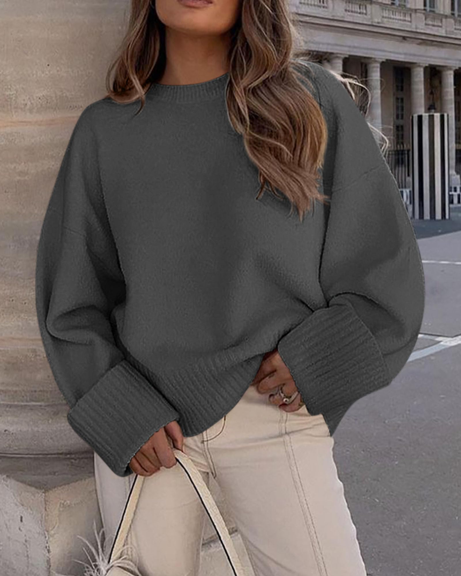 PRETTYGARDEN Women's Fall Oversized Sweaters Casual Crewneck Pullover Long Sleeve Fuzzy Chunky Knit Tops Blouse