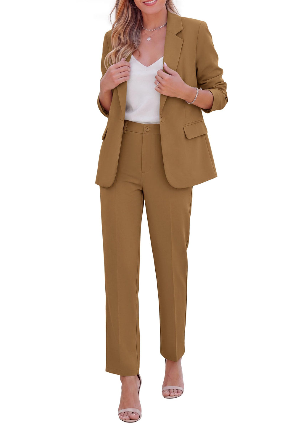PRETTYGARDEN Two Piece Sets for Women Dressy Pant Suits Lapel Blazer,Straight Leg Dress Pants,Professional Interview Suit Set,Business Casual Outfits,Office Work Clothes,Fall Winter