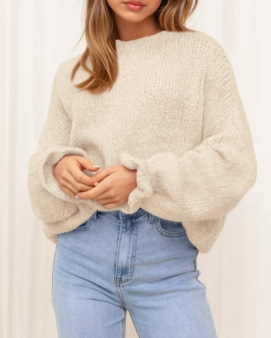 BTFBM Women's Oversized Sweater Crewneck Fall Winter Long Sleeve Fuzzy Warn Knit Pullover Sweaters Trendy Outfits