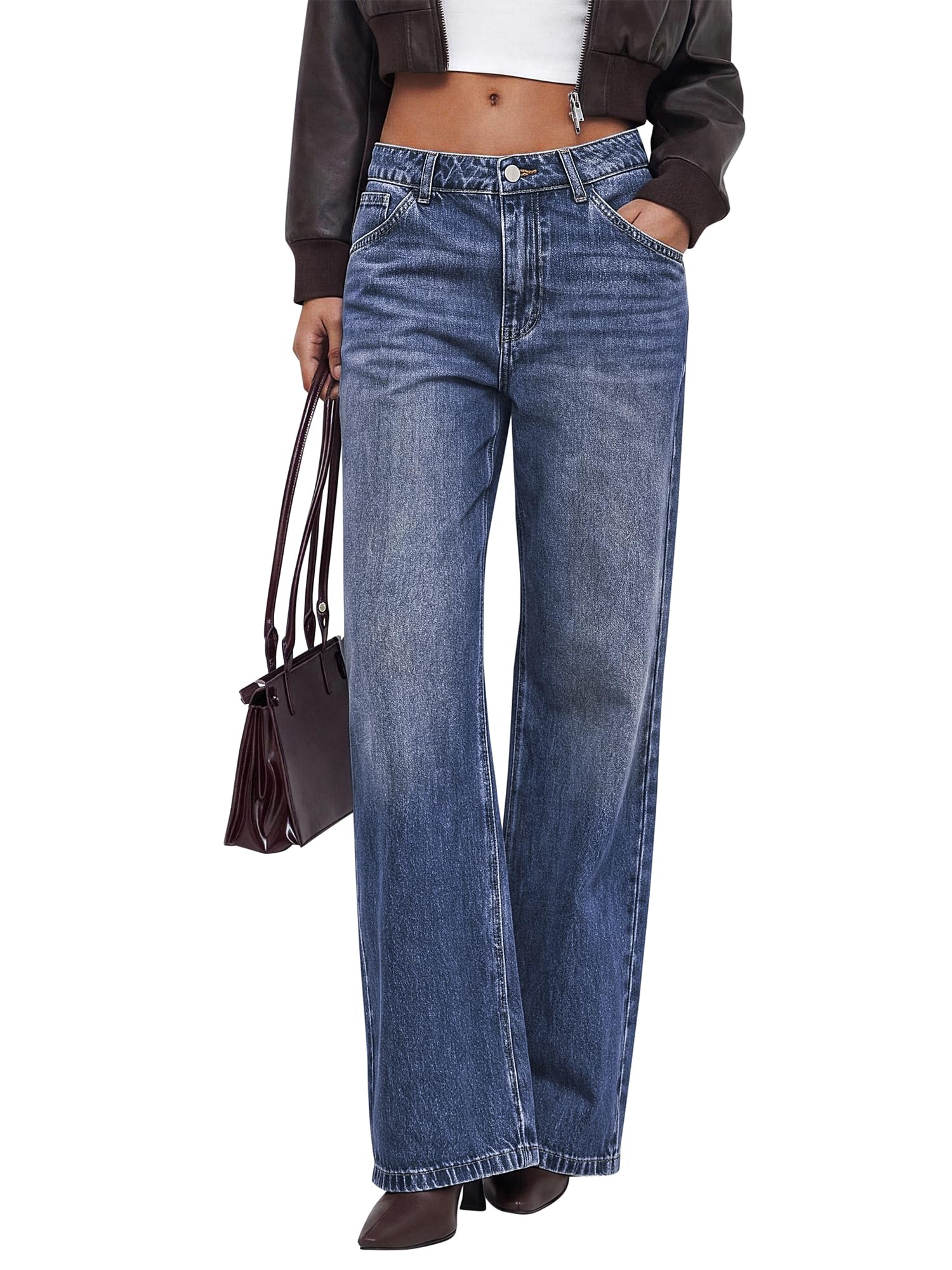 BTFBM Women Casual Straight Leg Jeans Trendy High Waisted, Pockets, Long Denim Pants, Slacks, Bottoms, Vacation Outfits, Travel Airport, Fashion Clothes, Fall Winter