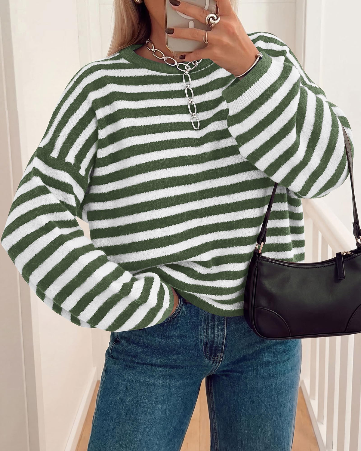 BTFBM Women's Lightweight Oversized Striped Sweater | Soft Knit Cozy Sweaters, Crew Neck Long Sleeve Pullover, y2k Color Block, Casual Holiday Outfits, Winter Fall Clothes