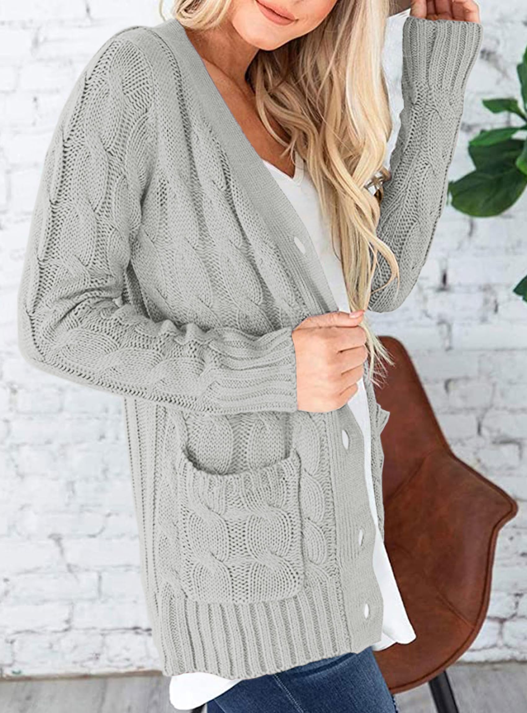 PRETTYGARDEN Women's Open Front Cardigan Sweaters Fall Fashion Button Down Cable Knit Chunky Winter Clothing Outerwear Coats