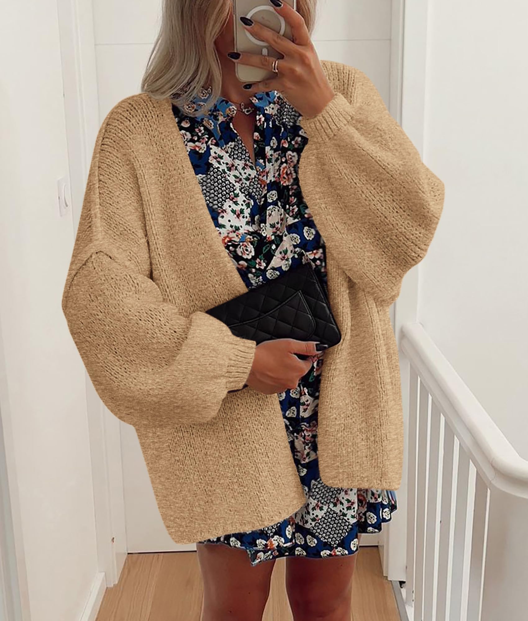 PRETTYGARDEN Womens Oversized Cardigan Sweaters Fall Long Lantern Sleeve Knit Open Front Lightweight Sweater