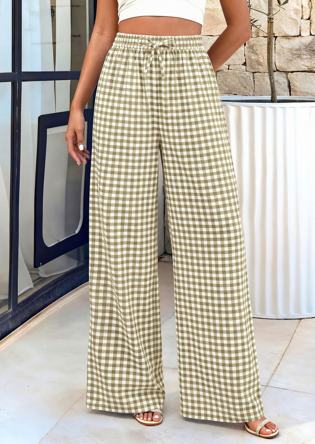 PRETTYGARDEN Women's Wide Leg Gingham Lounge Pants Summer  Casual Plaid Trousers Spring Y2K Clothes Comfy Pajama Bottoms