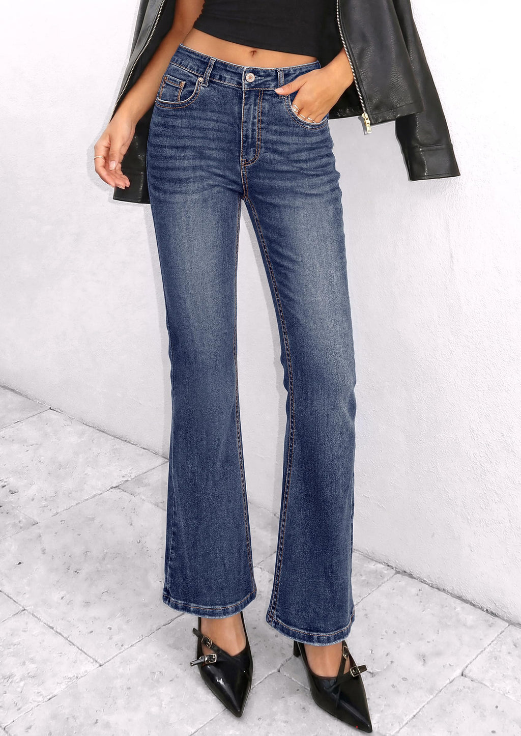 PRETTYGARDEN Womens Bootcut Denim Jeans Wide Leg Pants | Stretchy, High Waisted Rise, Flare Bell Bottom, Pockets, Trendy Casual, Going Out Outfits, Fall Winter Fashion Clothing