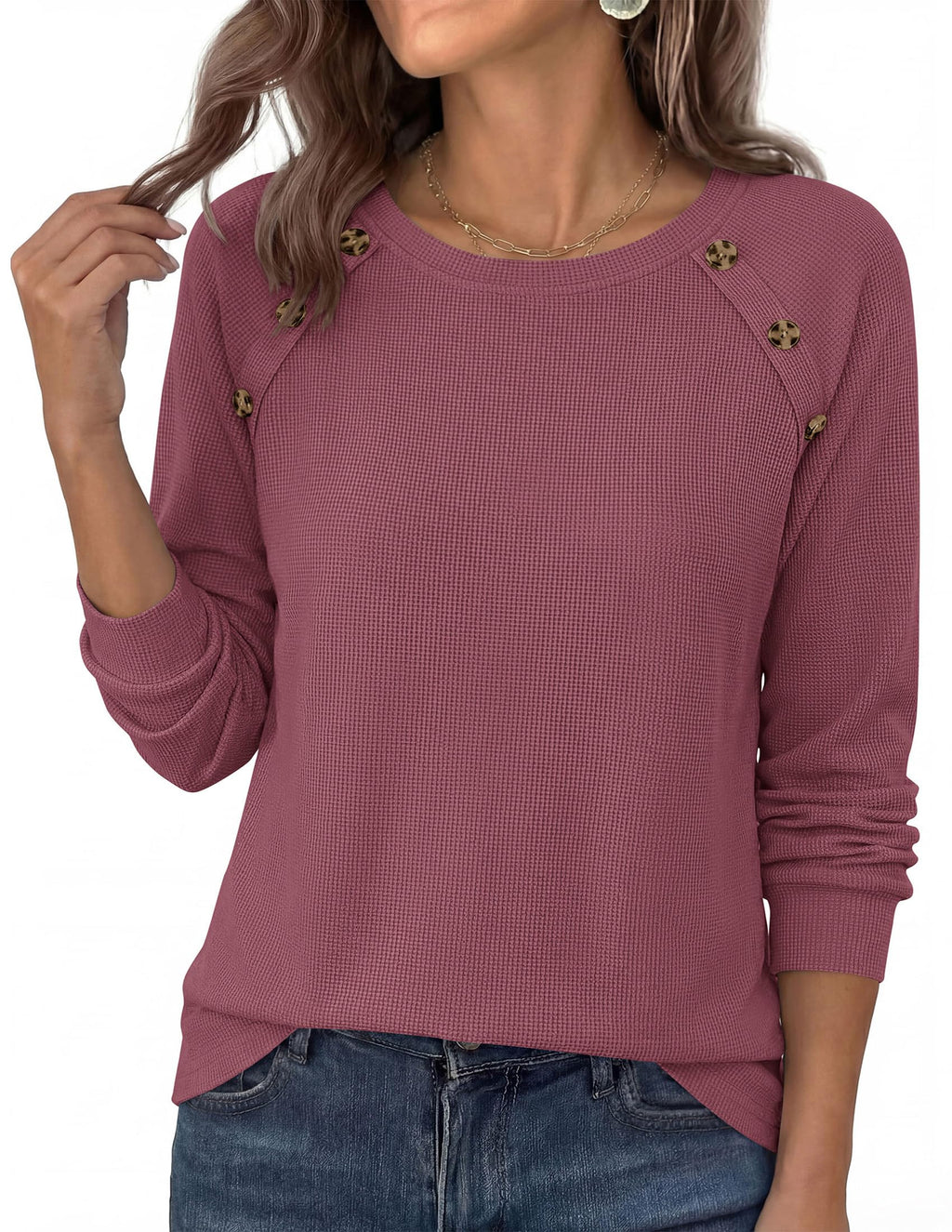 PRETTYGARDEN Long Sleeve Shirts for Women Waffle Knit Tops Fall Fashion Dressy Casual Loose Tunic Blouse Winter Clothing