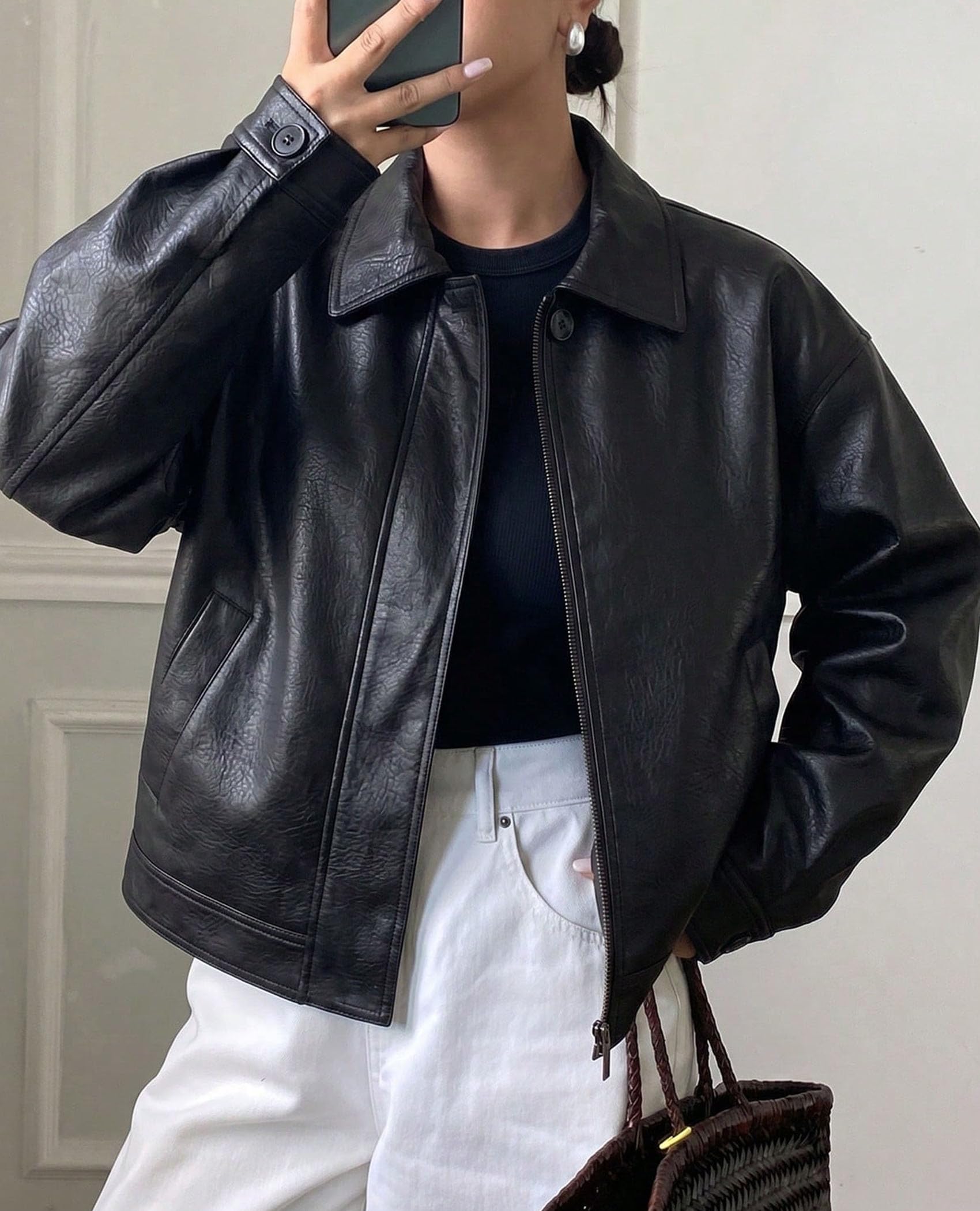 PRETTYGARDEN Women's Faux Leather Oversized Motorcycle Jackets
