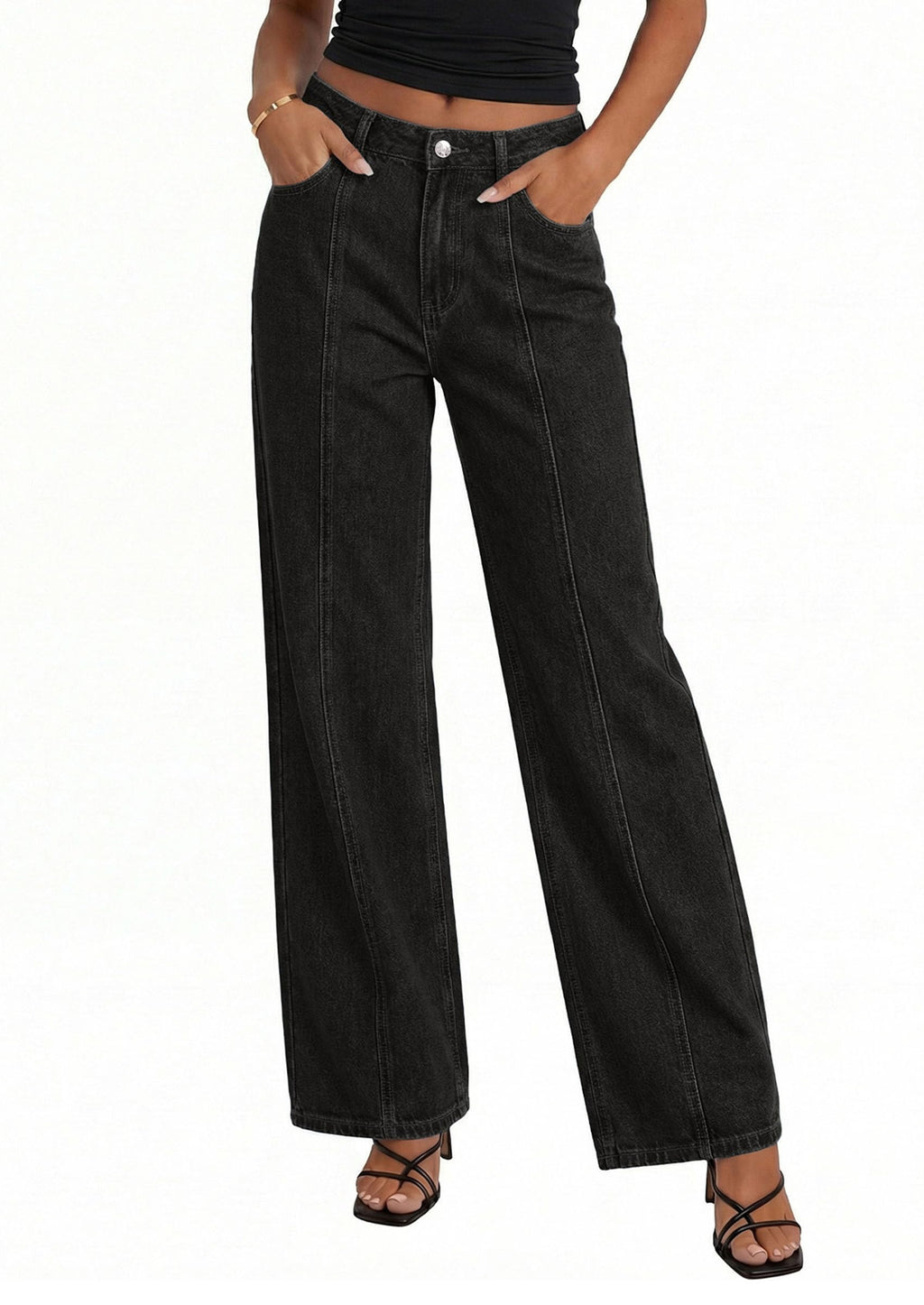 PRETTYGARDEN Women's Wide Leg Jeans High Waisted Stretchy Baggy Seamed Front Denim Palazzo Pants Summer Fashion Clothes