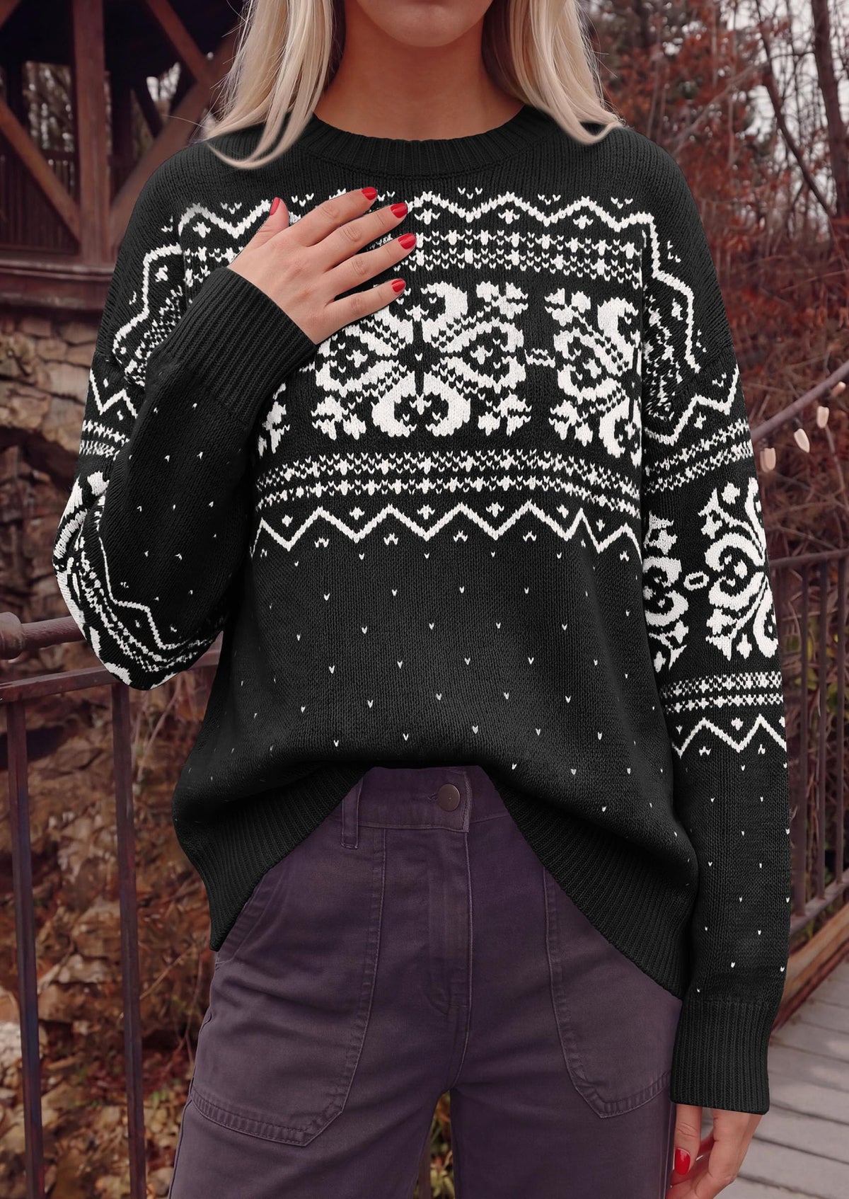 PRETTYGARDEN Women's Fair Isle Oversized Sweater | Relaxed Fit, Soft Cozy Knit, Long Sleeve Pullover, Crew Neck, Going Out Tops, Fall Holiday Outfits, Winter Fashion Clothing