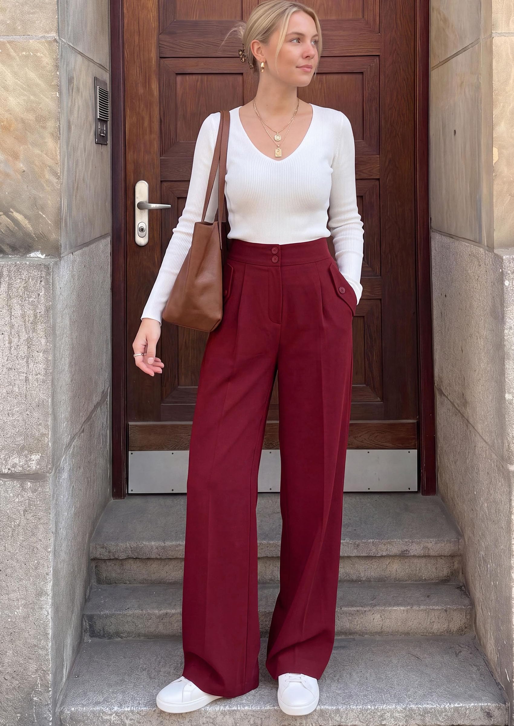 PRETTYGARDEN Women's Wide Leg Work Dress Pants Trousers | Palazzo Pant with Pockets, Lightweight Flowy, High Elastic Waistband, Office Wear, Business Casual Outfits, Fashion Clothing