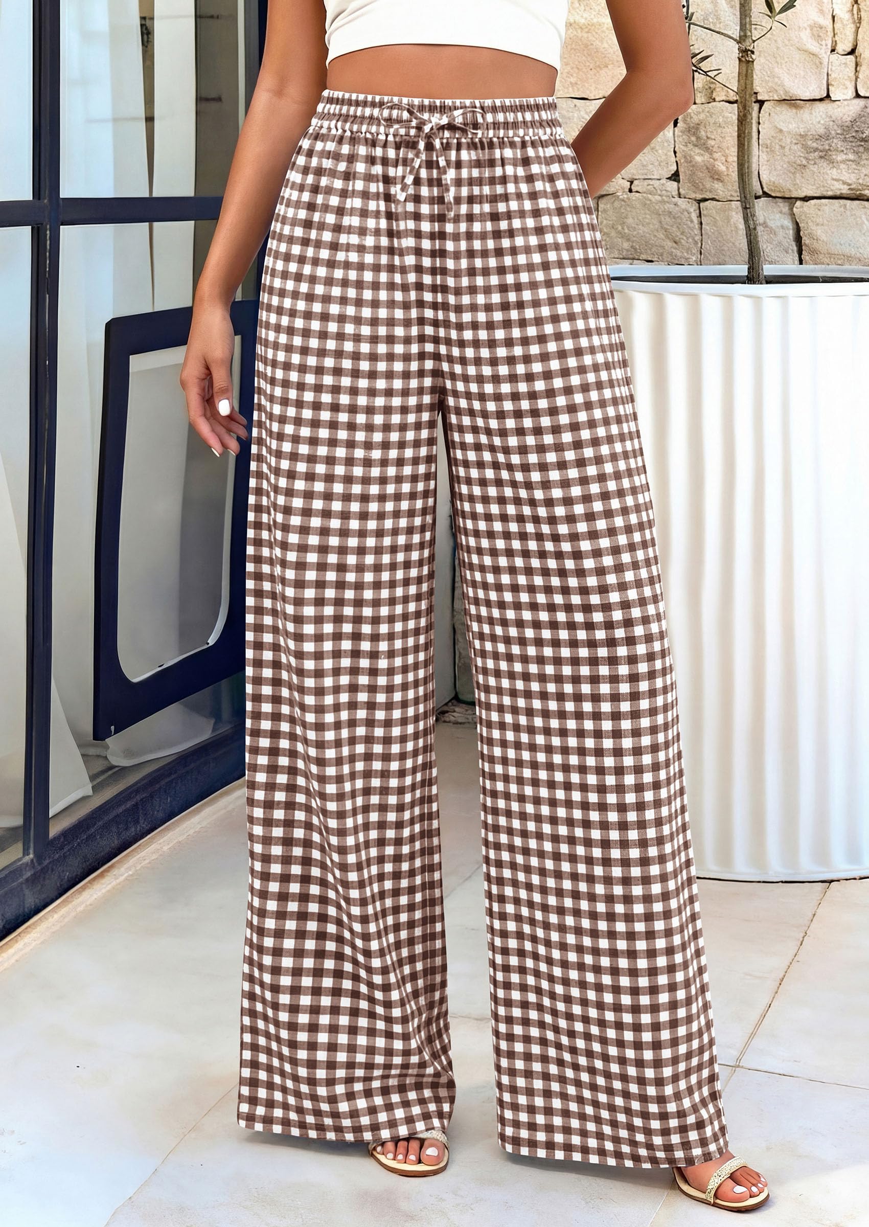 PRETTYGARDEN Women's Wide Leg Gingham Lounge Pants Summer  Casual Plaid Trousers Spring Y2K Clothes Comfy Pajama Bottoms