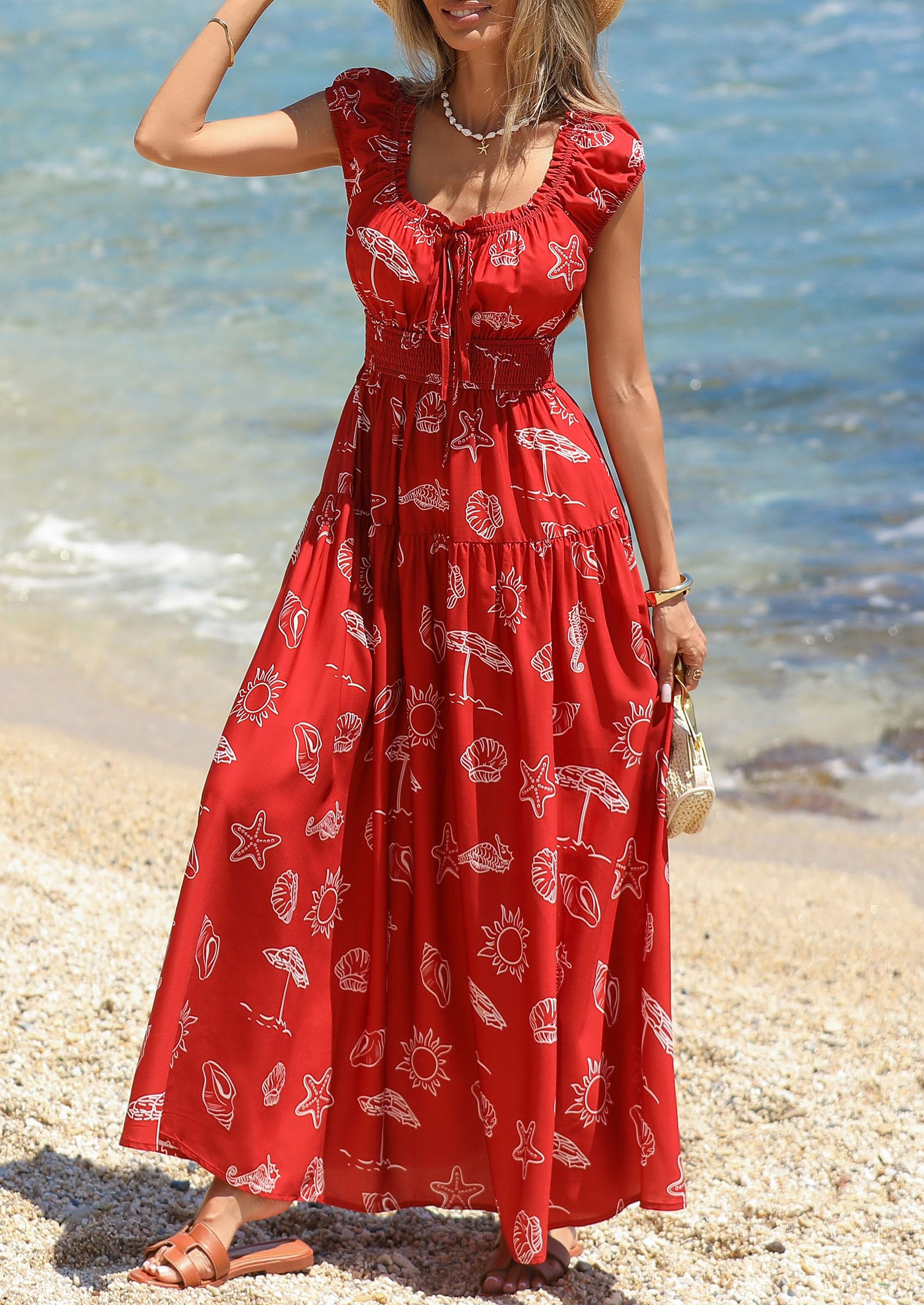PRETTYGARDEN Boho Maxi Dresses for Women  Summer Floral Wedding Guest Dress Resort Wear Spring Long Flowy Beach Sundress