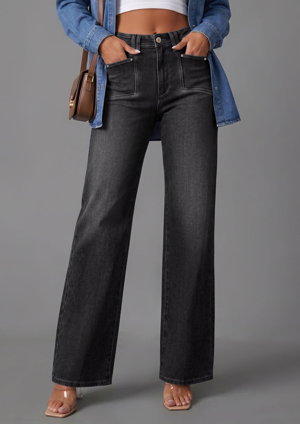 PRETTYGARDEN High Waisted Wide Leg Jeans for Women 2026 Trendy | Classic Straight Baggy Fit, Stretchy Denim Pants with Pockets, Casual Daily Work Going Out, All Season Wear