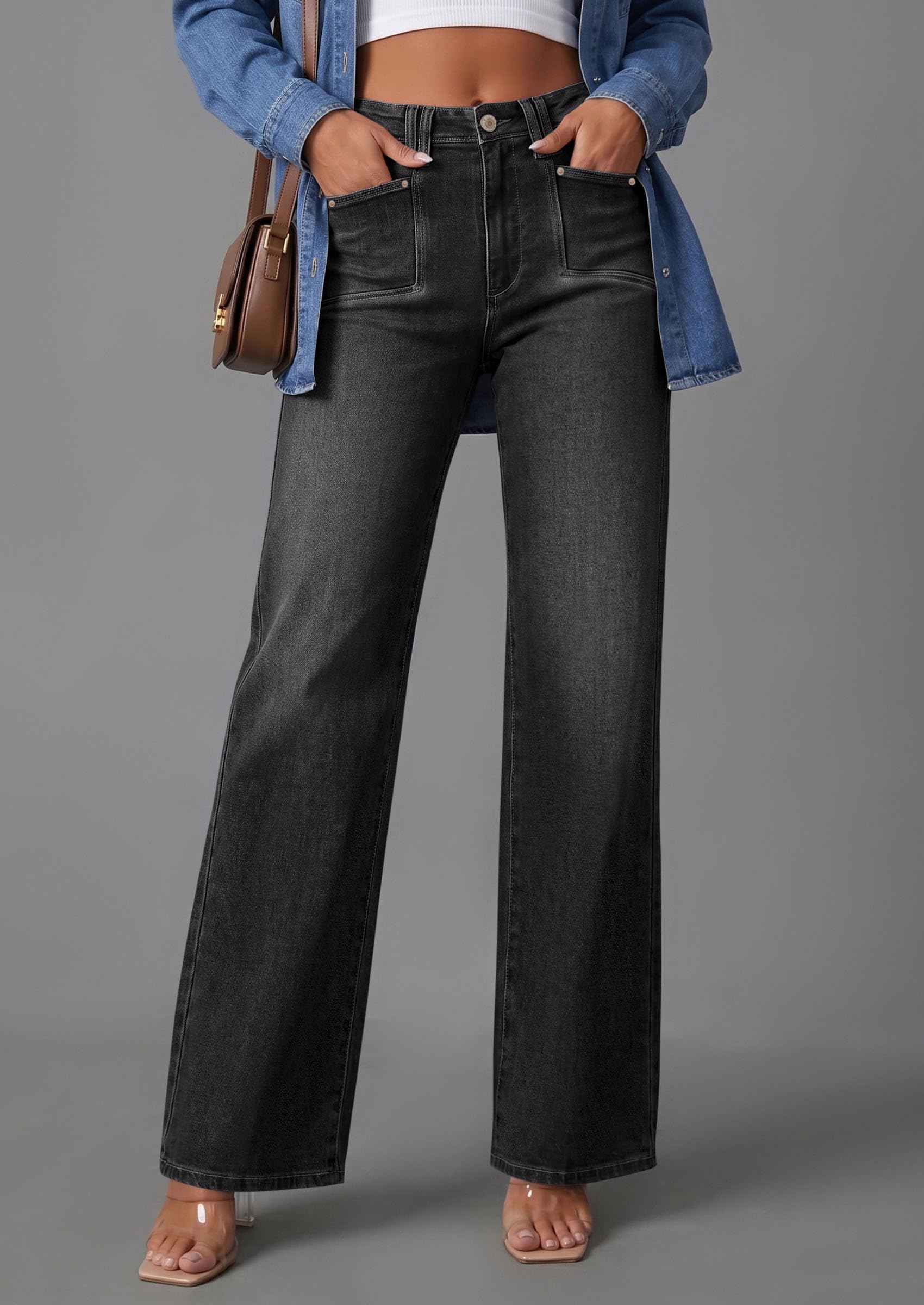 PRETTYGARDEN High Waisted Wide Leg Jeans for Women 2026 Trendy | Classic Straight Baggy Fit, Stretchy Denim Pants with Pockets, Casual Daily Work Going Out, All Season Wear
