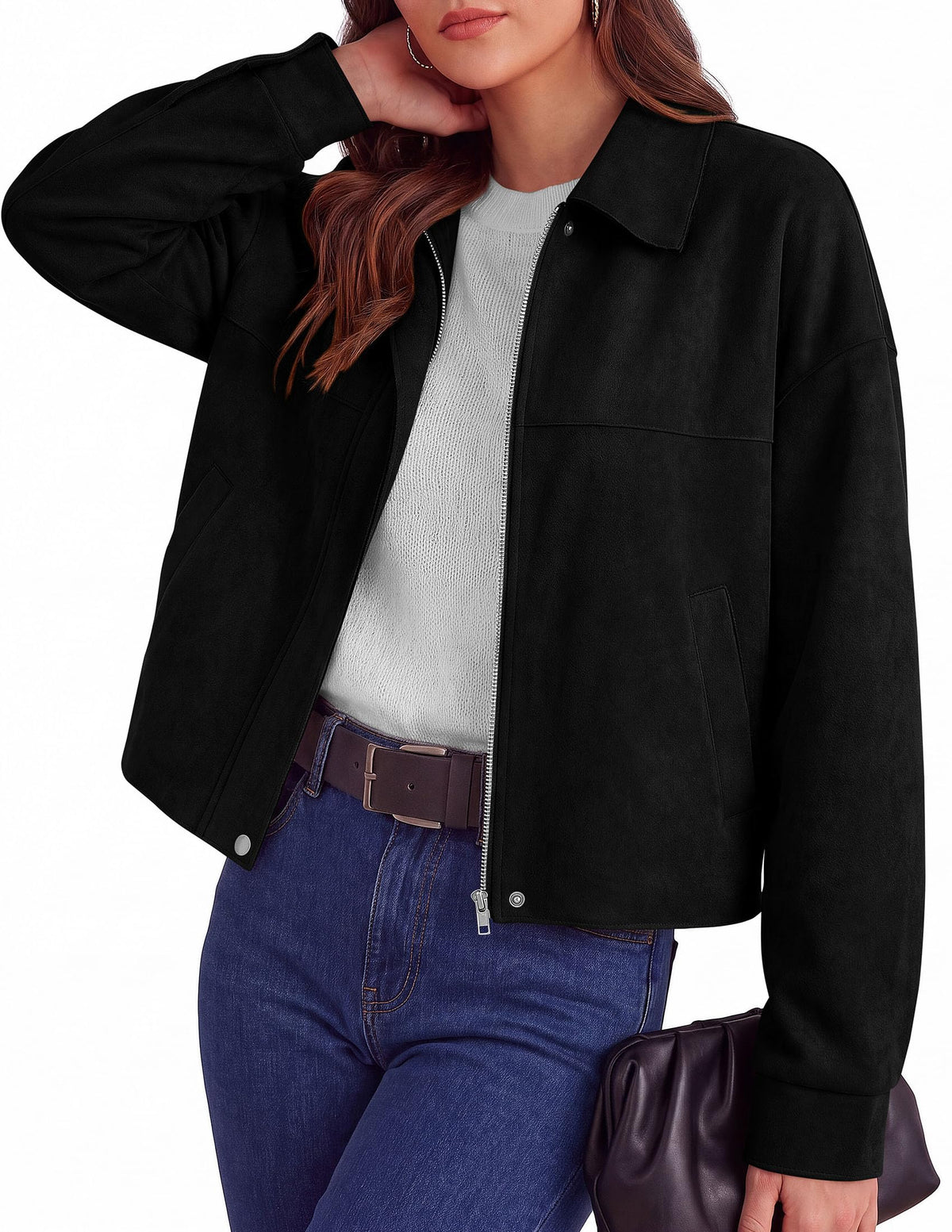 PRETTYGARDEN Women's Faux Suede Cropped Fall Jackets